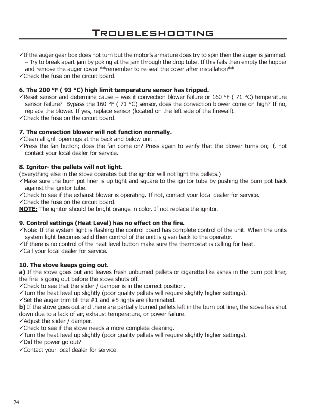 Enviro 50-1578 technical manual 200 F 93 C high limit temperature sensor has tripped 