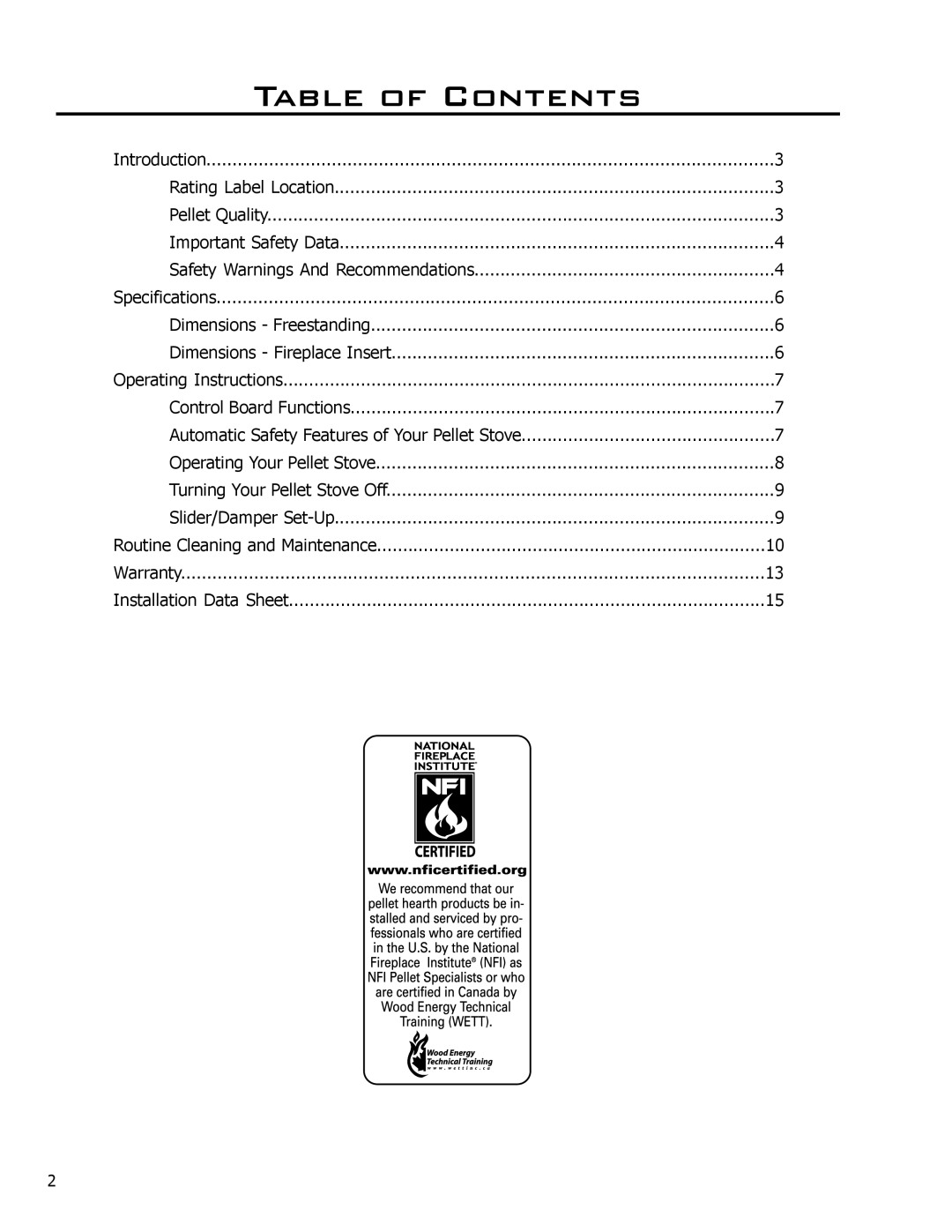 Enviro 50-765, C-11153 owner manual Table of Contents 