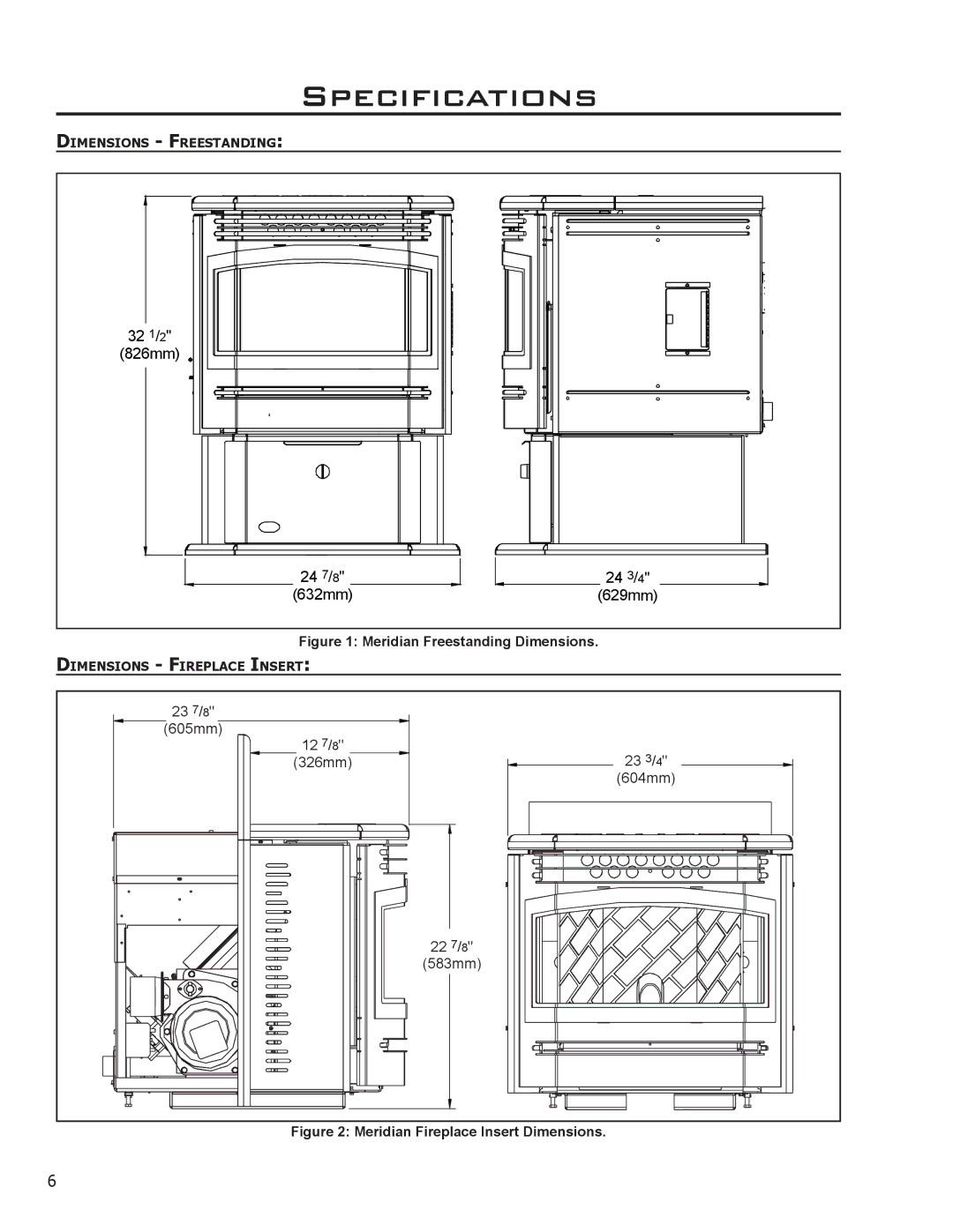 Enviro 50-765, C-11153 owner manual Specifications, Meridian Freestanding Dimensions 