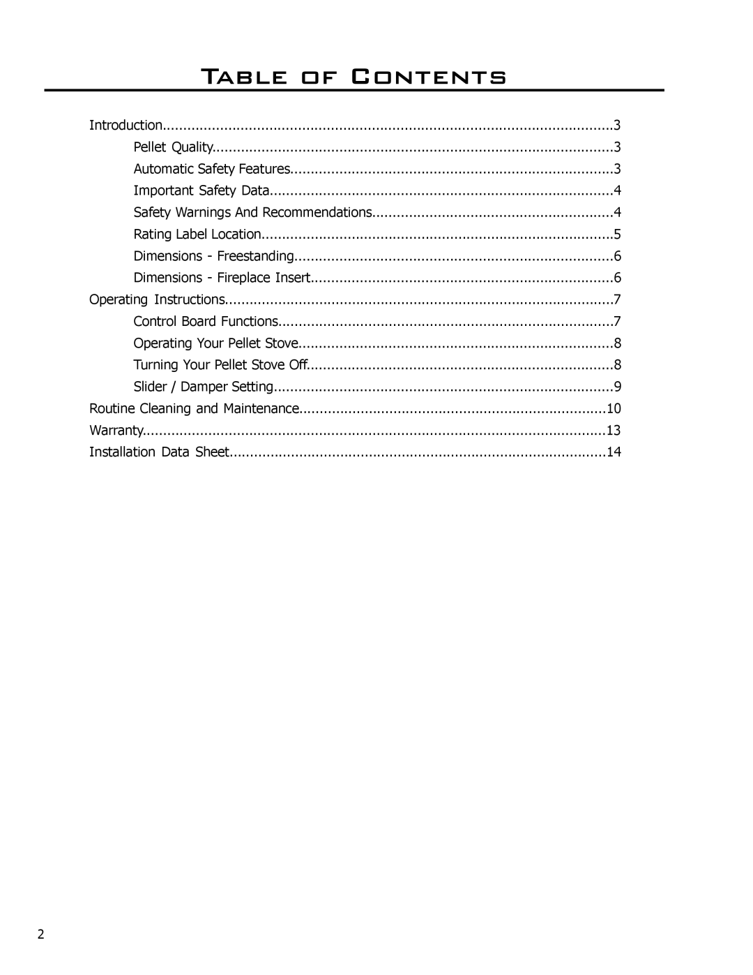 Enviro 50-830 owner manual Table of Contents 