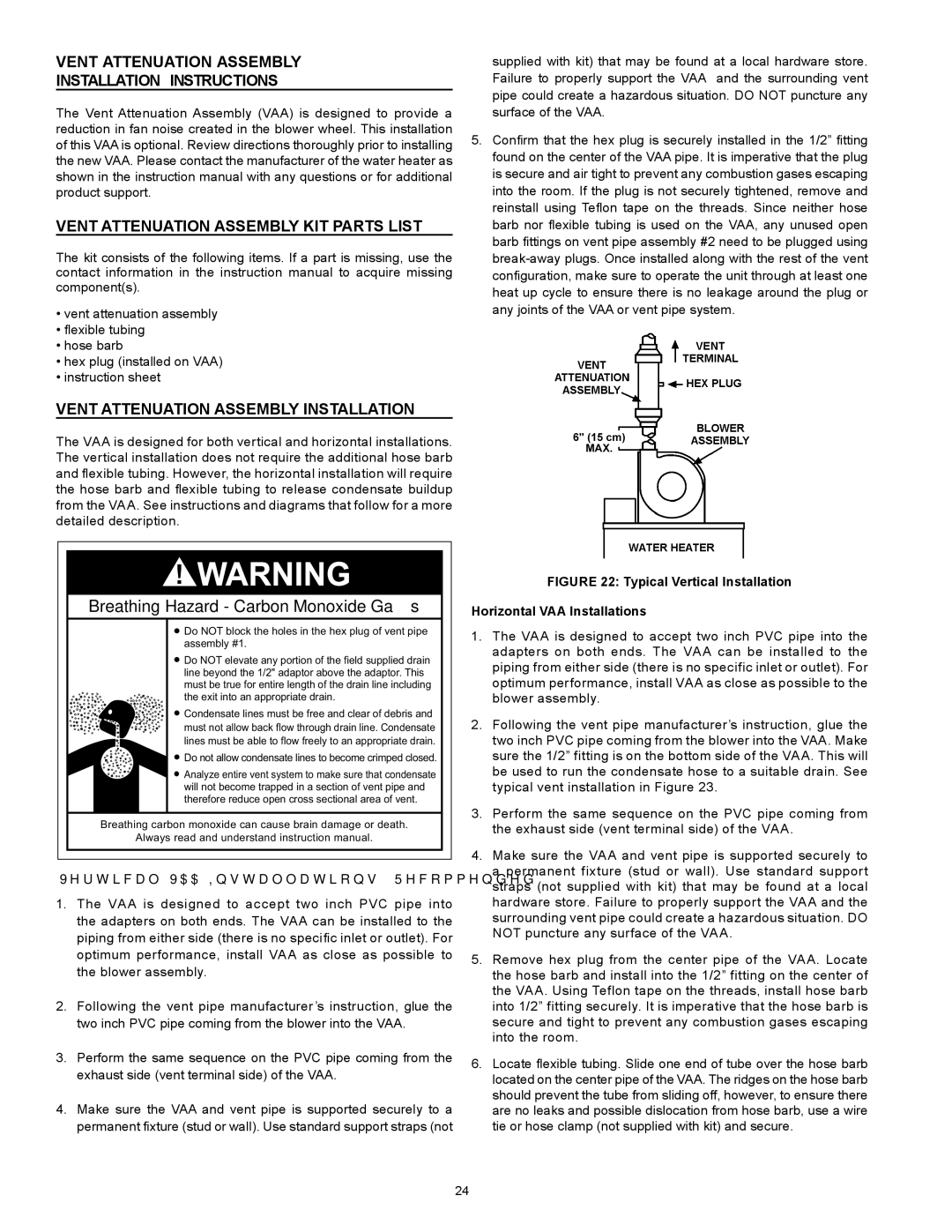 Enviro 6G50 76N instruction manual Vent Attenuation Assembly Installation, Vertical VAA Installations Recommended 