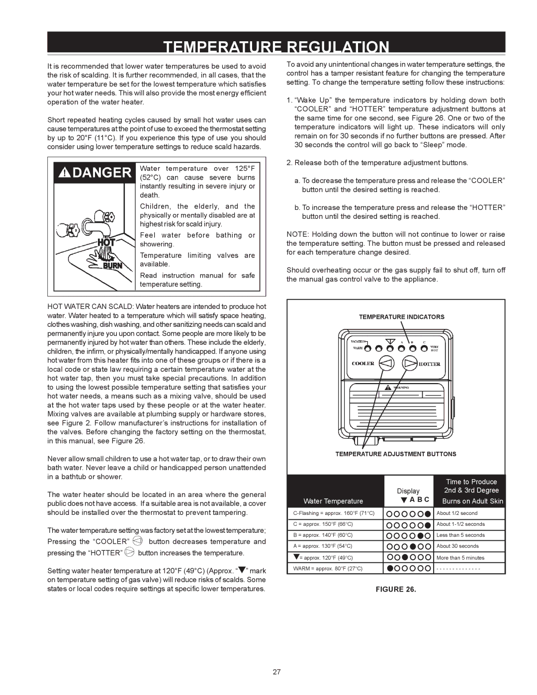 Enviro 6G50 76N instruction manual Temperature Regulation, Water Temperature 