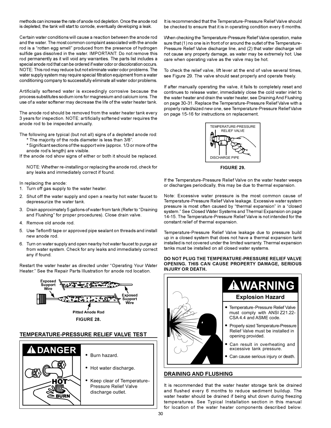 Enviro 6G50 76N instruction manual Temperature-Pressure Relief Valve Test, Draining and Flushing 