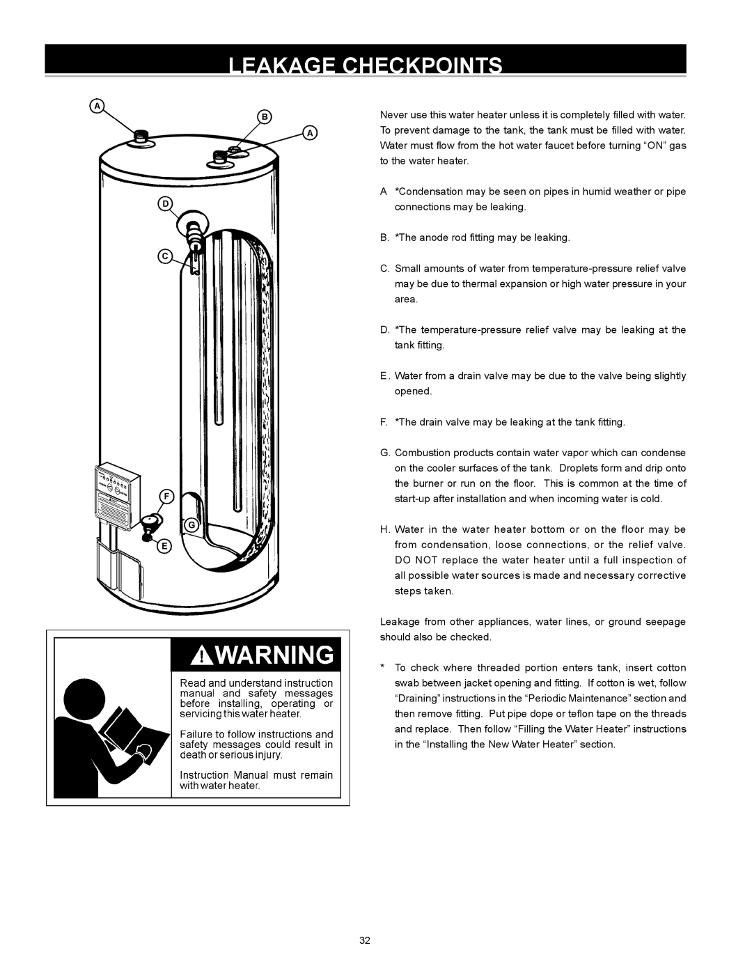 Enviro 6G50 76N instruction manual Leakage Checkpoints 