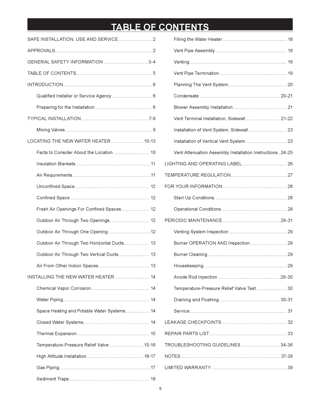 Enviro 6G50 76N instruction manual Table of Contents 