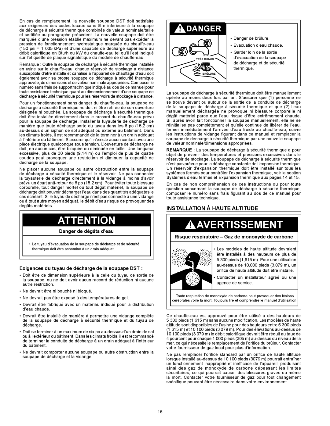 Enviro 6G50 76N instruction manual Installation À Haute Altitude, Pressure Relief Valve thermique. discharge outlet 