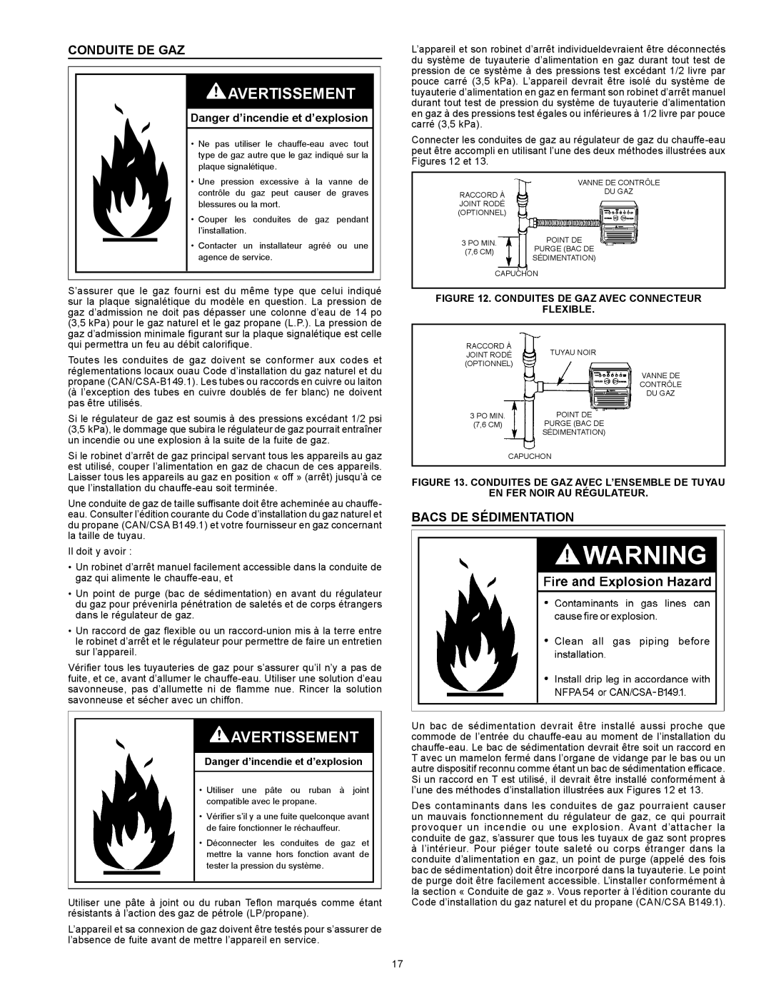 Enviro 6G50 76N instruction manual Conduite de gaz, Bacs DE Sédimentation 