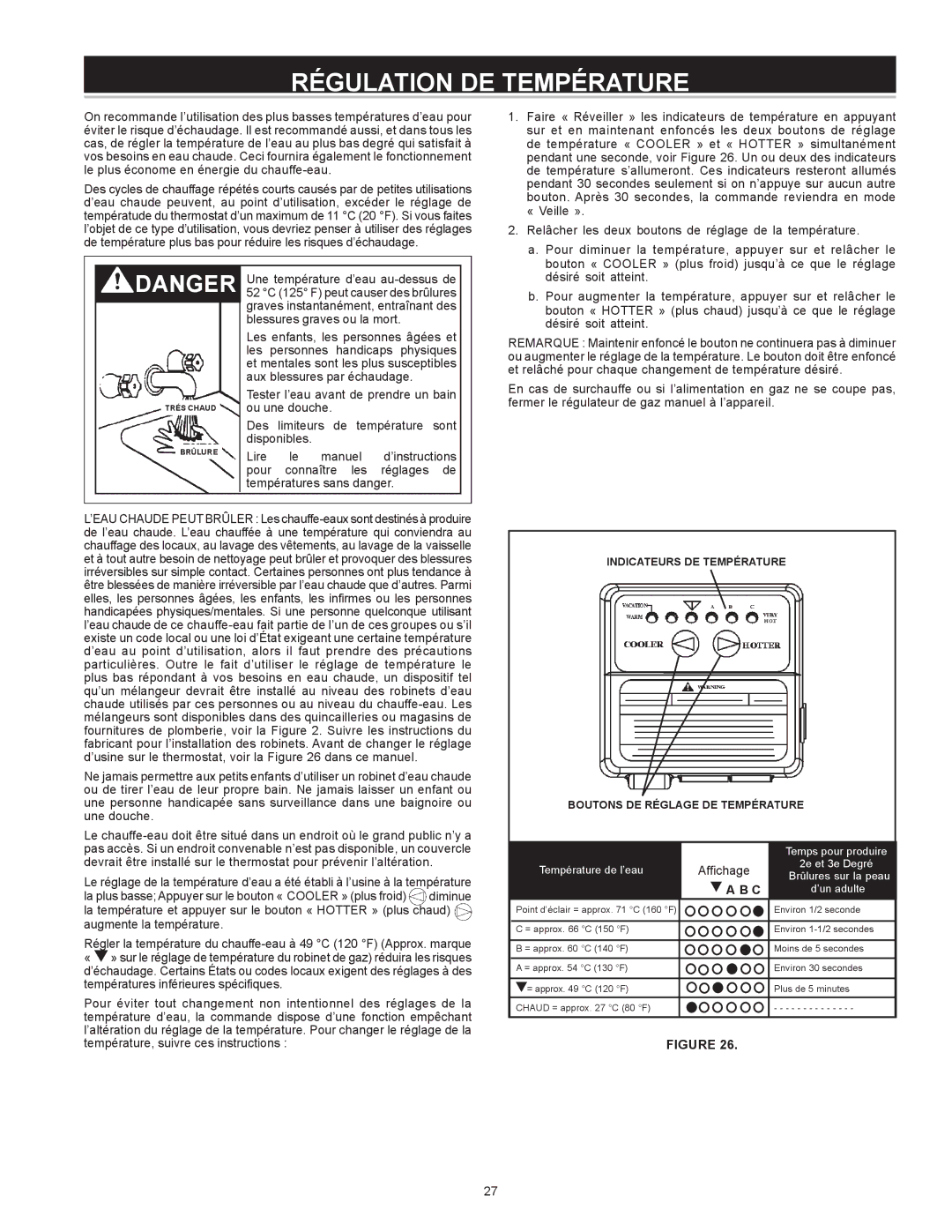 Enviro 6G50 76N instruction manual Régulation DE Température, Bouton « Cooler » plus froid jusqu’à ce que le réglage 