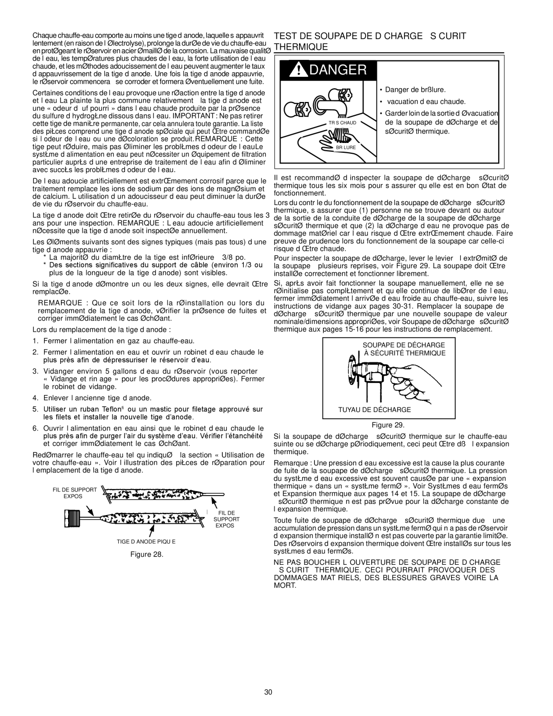 Enviro 6G50 76N instruction manual Ddanger, Test de soupape de décharge à sécurité thermique 