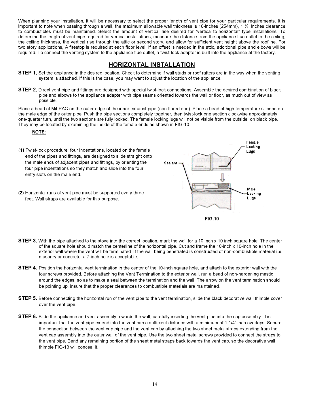 Enviro 828 DV.FS, 828 MH, 828 DV.INS owner manual Horizontal Installation 