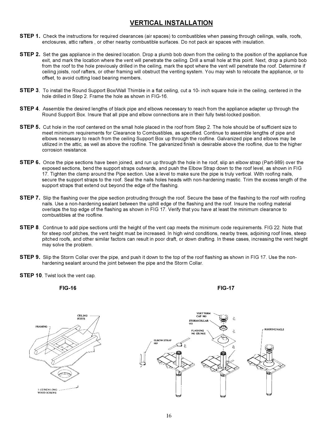 Enviro 828 DV.INS, 828 MH, 828 DV.FS owner manual Vertical Installation, FIG-16 FIG-17 