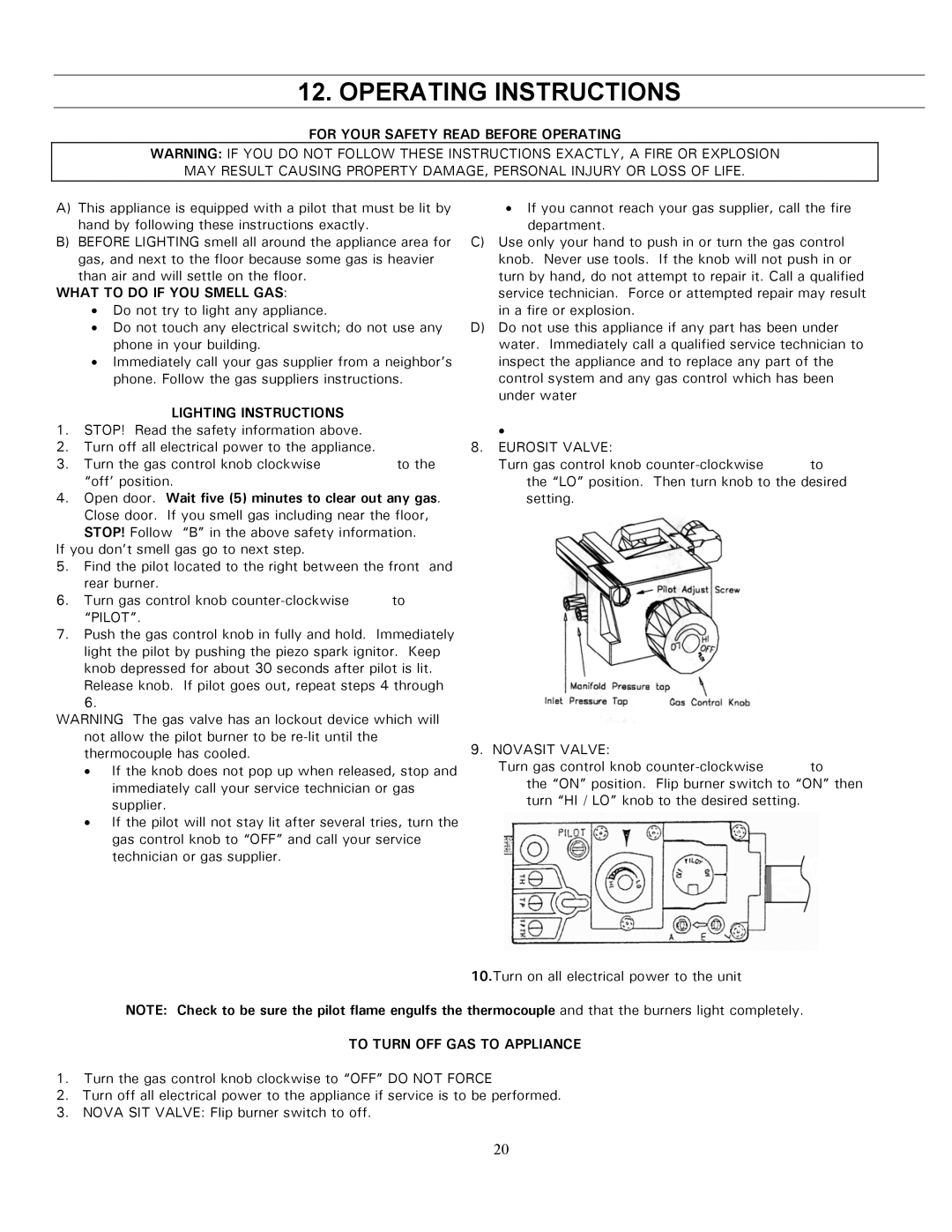 Enviro 828 DV.FS, 828 MH Operating Instructions, For Your Safety Read Before Operating, What to do if YOU Smell GAS 