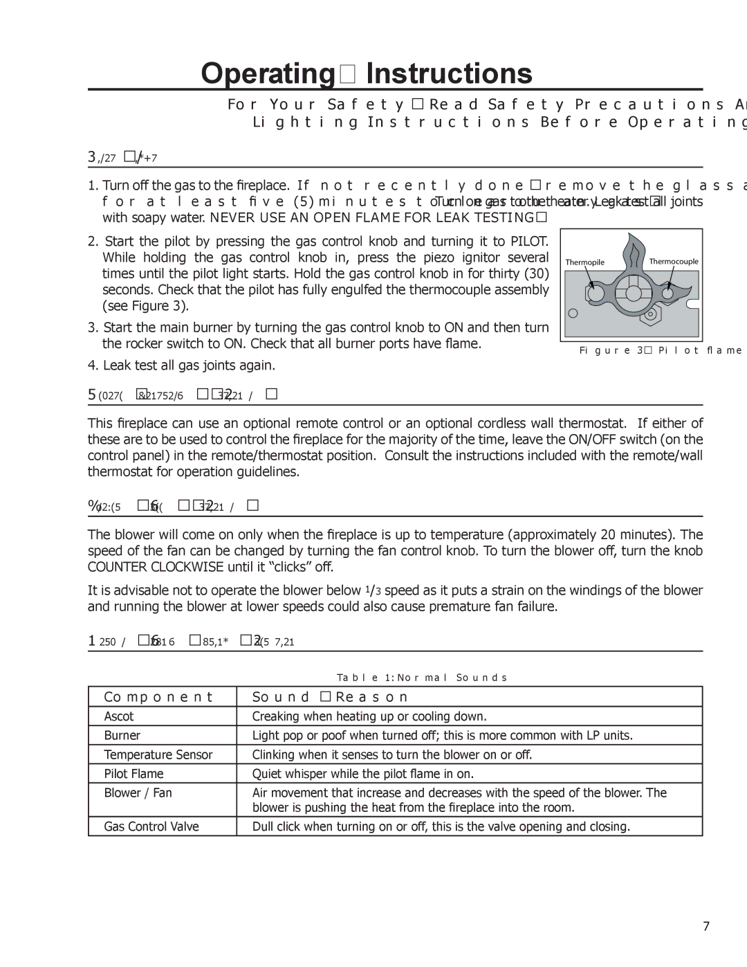 Enviro Ascot owner manual Component Sound & Reason, Pilot flame 