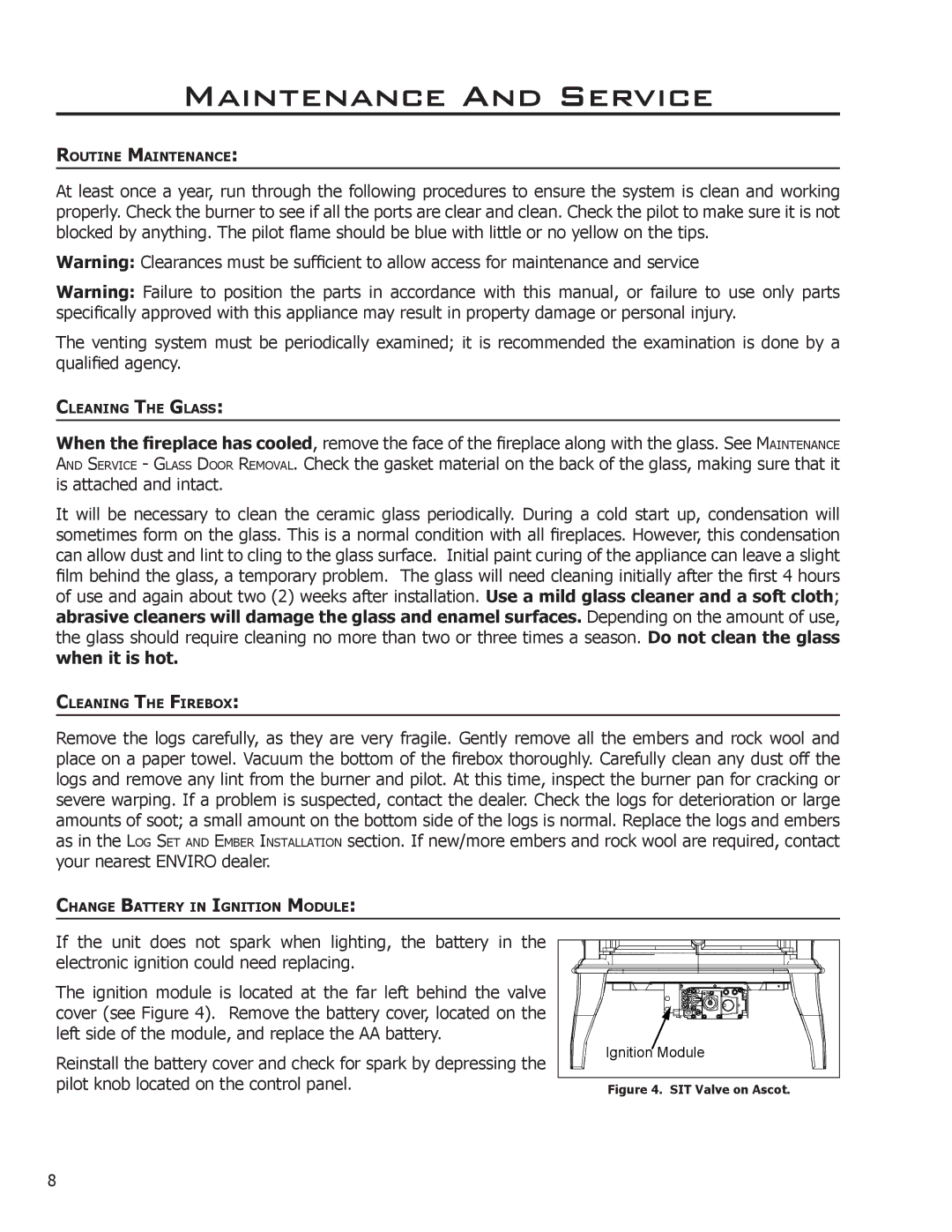 Enviro owner manual Maintenance And Service, SIT Valve on Ascot 