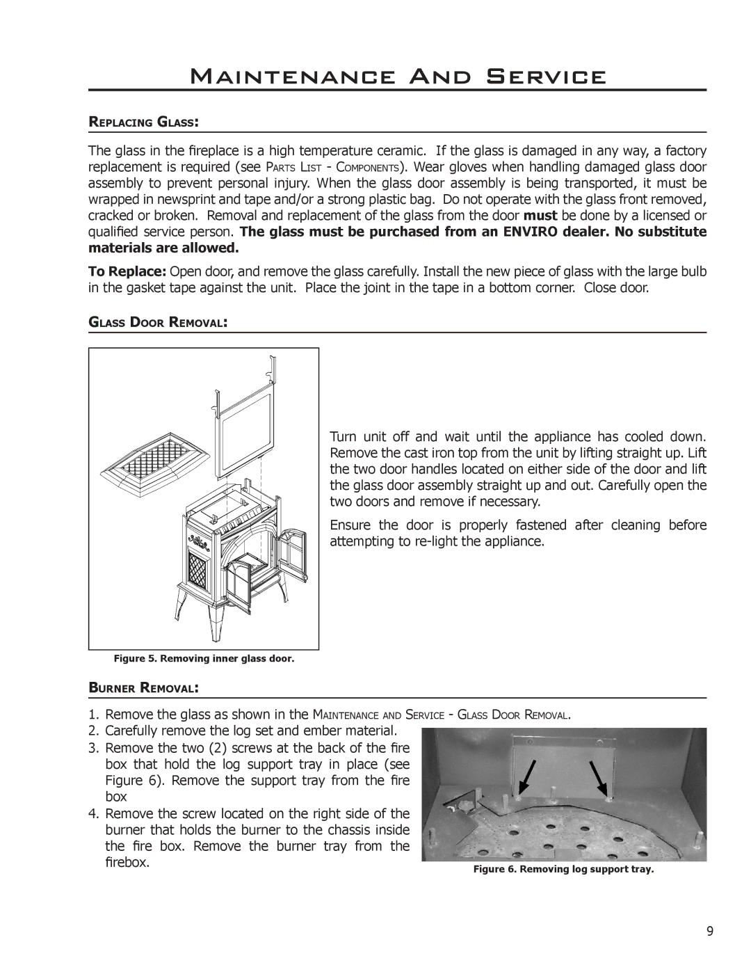 Enviro Ascot owner manual Firebox, Removing inner glass door 