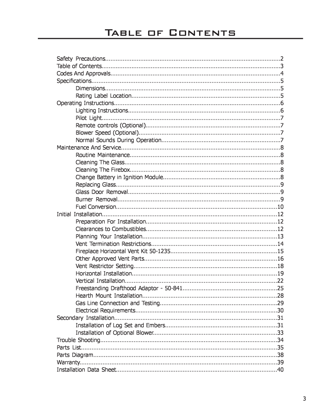Enviro Ascot owner manual Table of Contents 