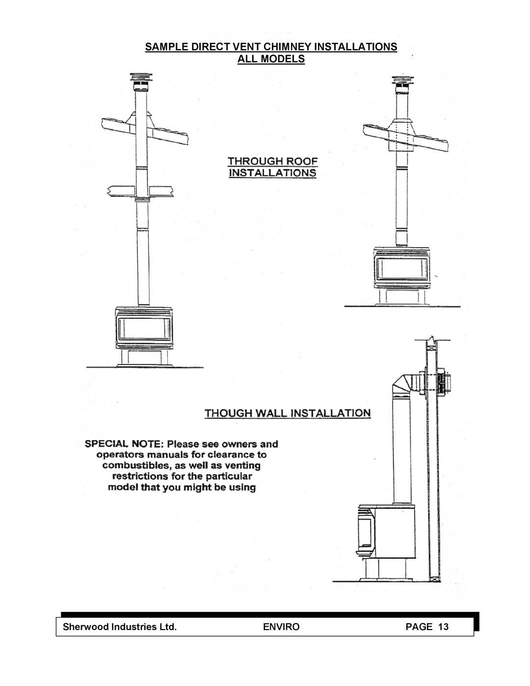 Enviro C-10100 service manual Sample Direct Vent Chimney Installations ALL Models 