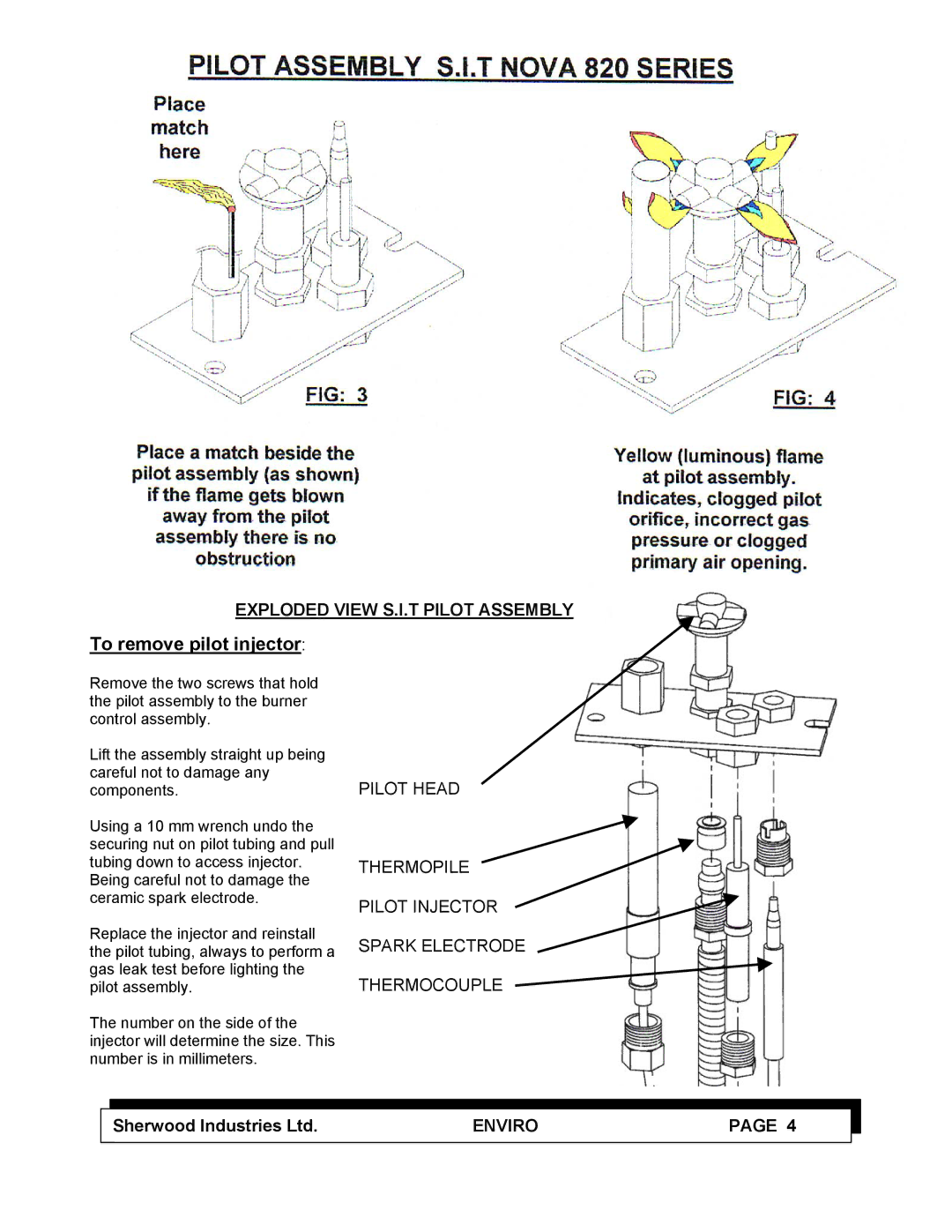 Enviro C-10100 service manual To remove pilot injector, Exploded View S.I.T Pilot Assembly 