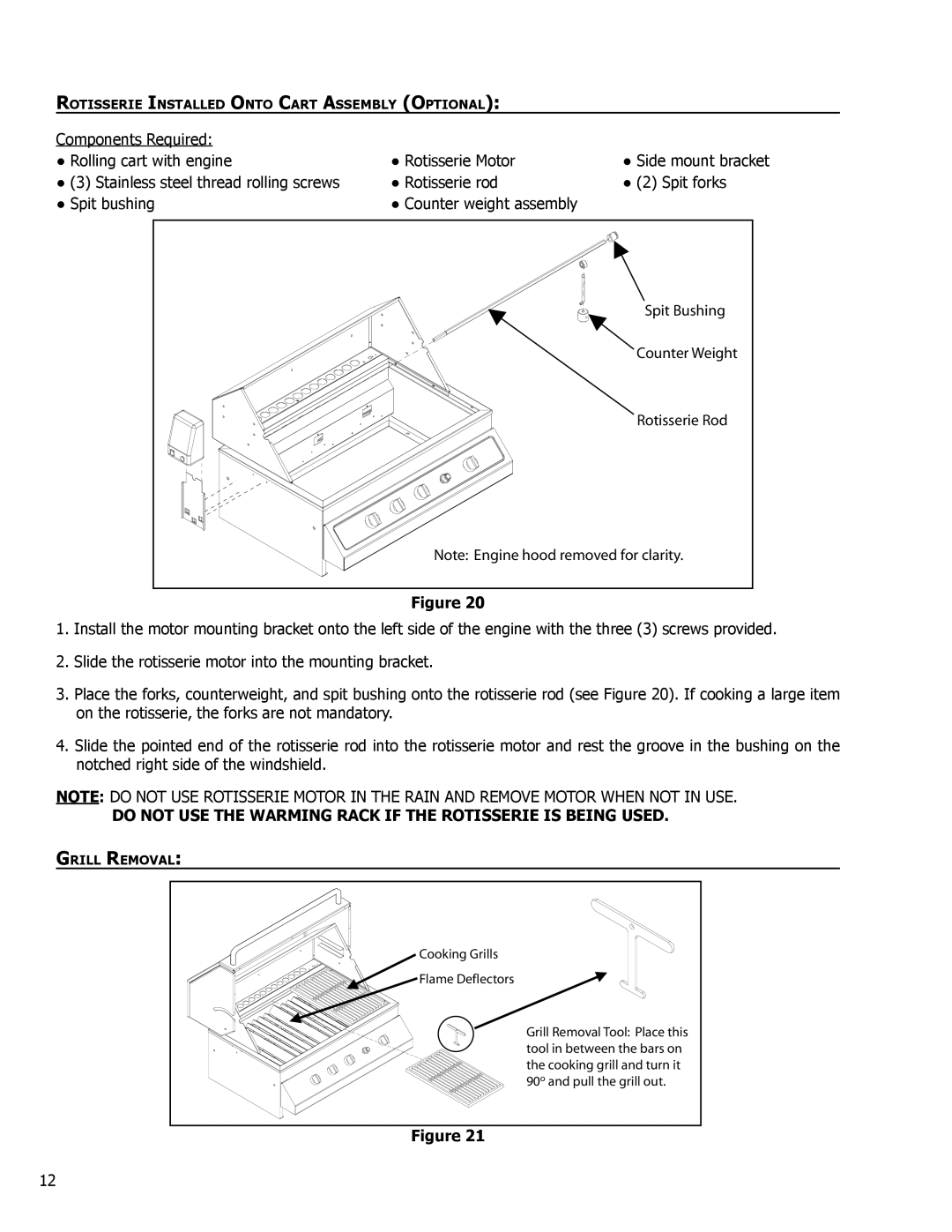 Enviro C-10124 owner manual Do not USE the Warming Rack if the Rotisserie is Being Used 