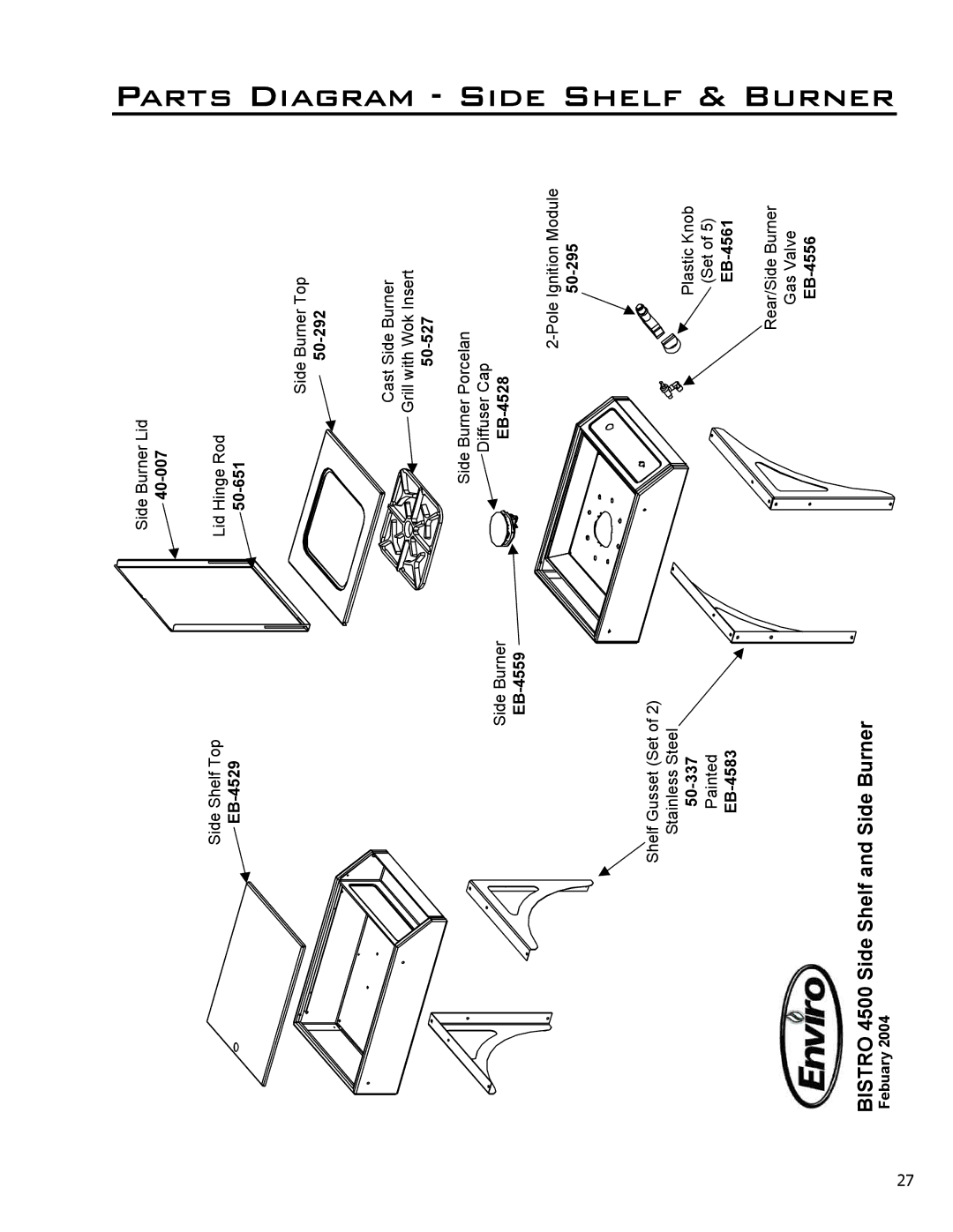 Enviro C-10124 owner manual Side Shelf & Burner, Parts Diagram 