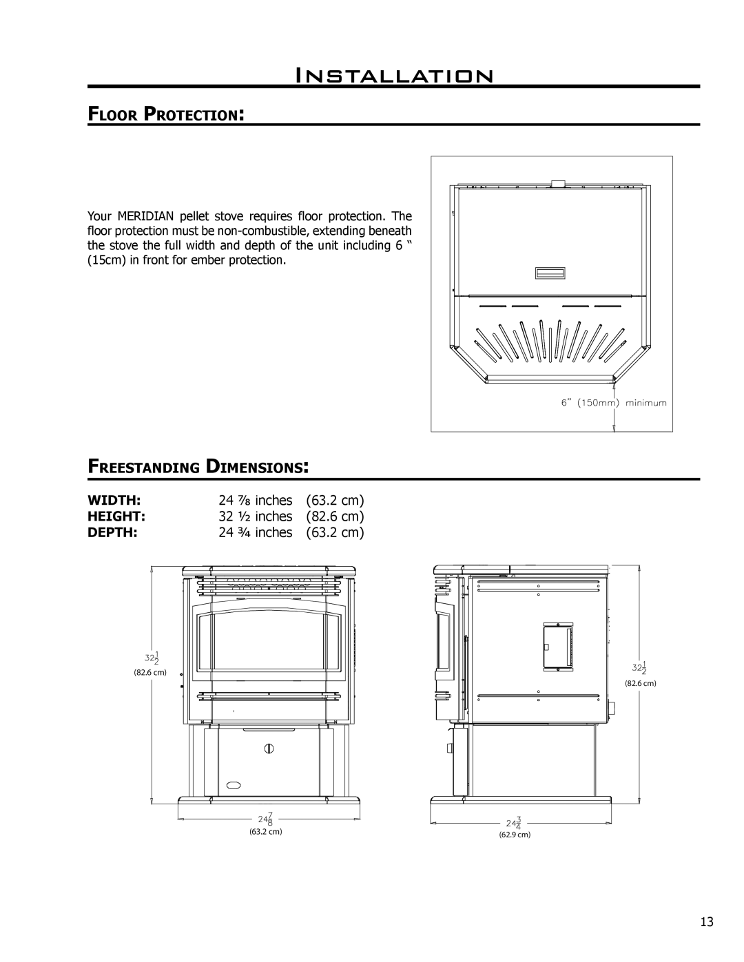 Enviro C-10135 owner manual Floor Protection, Freestanding Dimensions Width, Height, Depth 