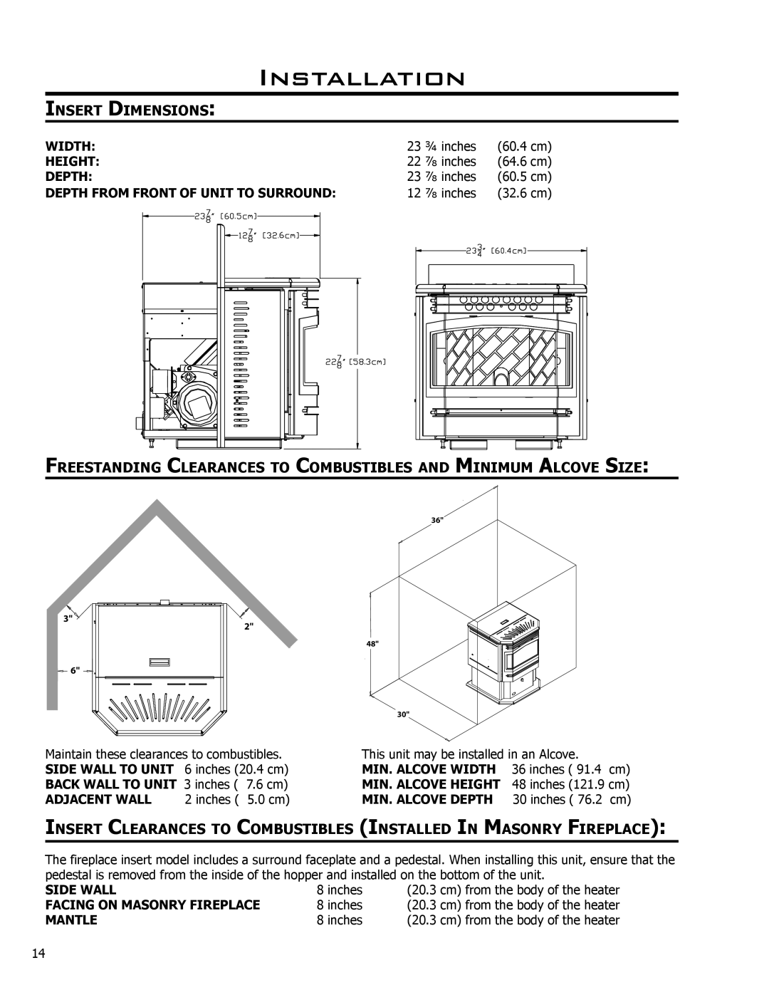 Enviro C-10135 owner manual Insert Dimensions, Back Wall to Unit 3 inches 