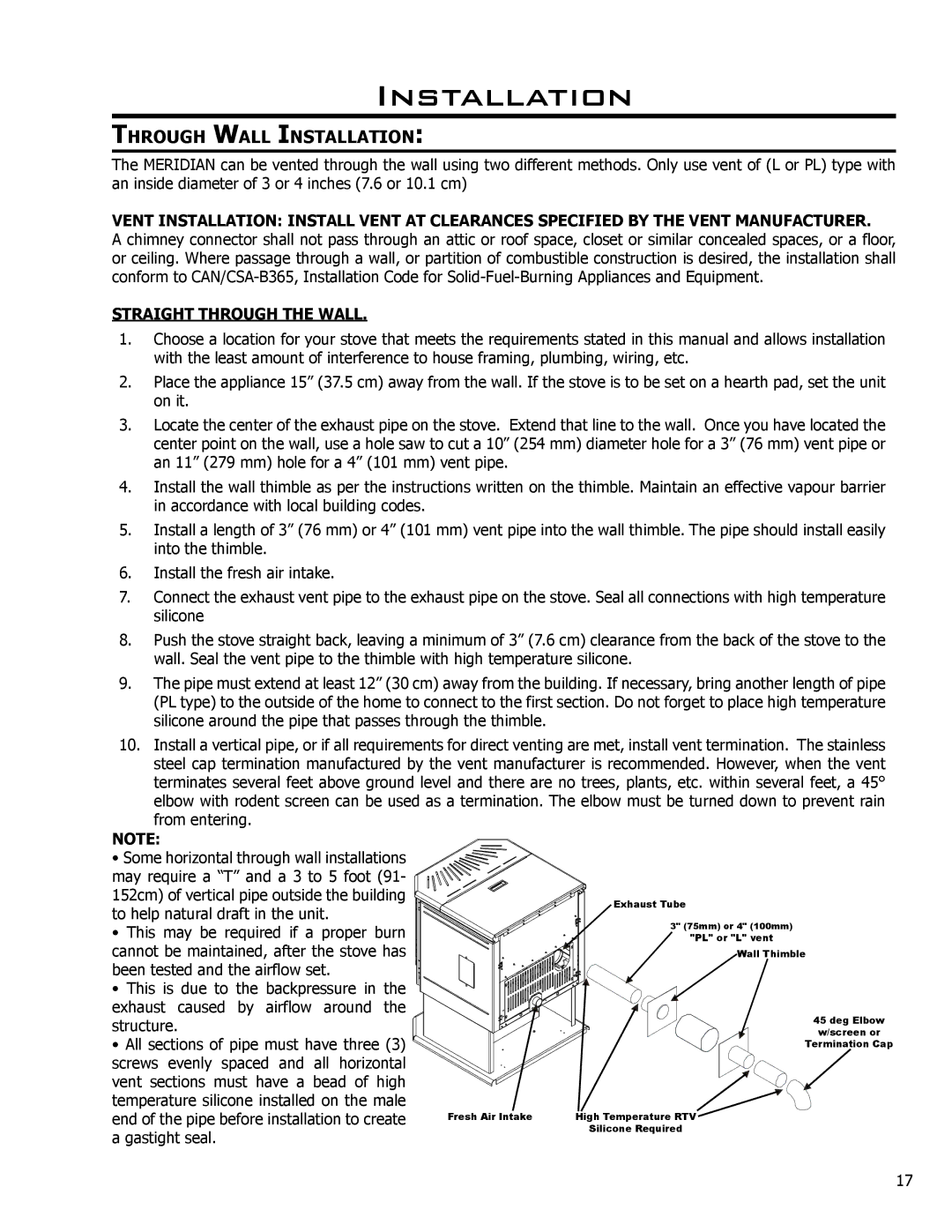 Enviro C-10135 owner manual Through Wall Installation, Straight Through the Wall 