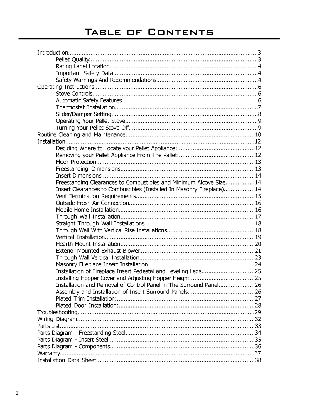 Enviro C-10135 owner manual Table of Contents 