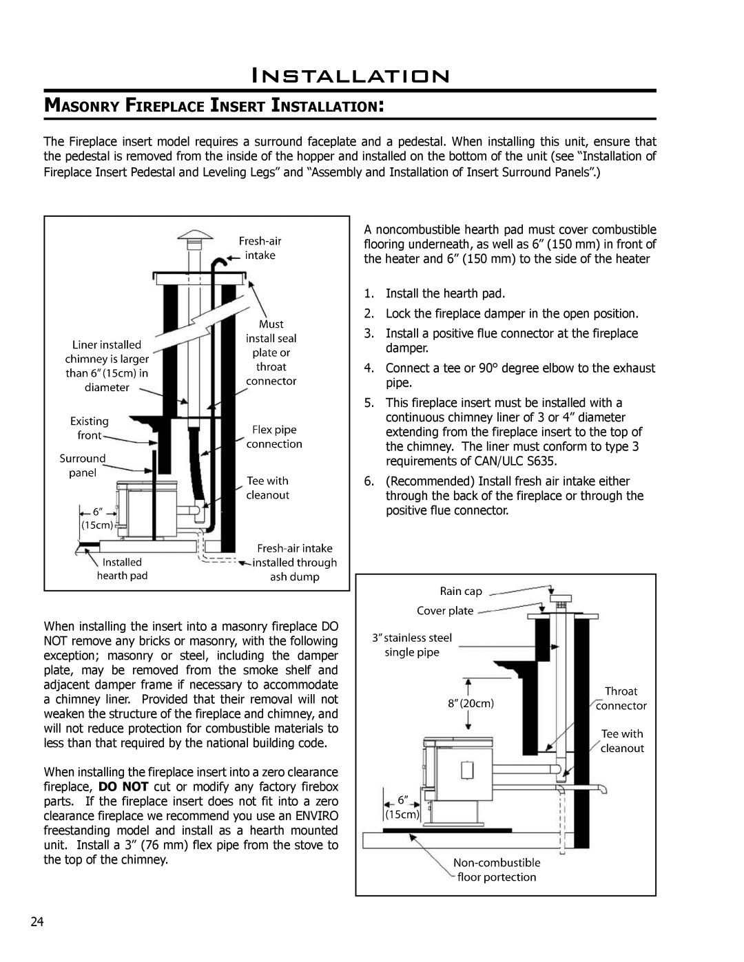 Enviro C-10135 owner manual Masonry Fireplace Insert Installation 