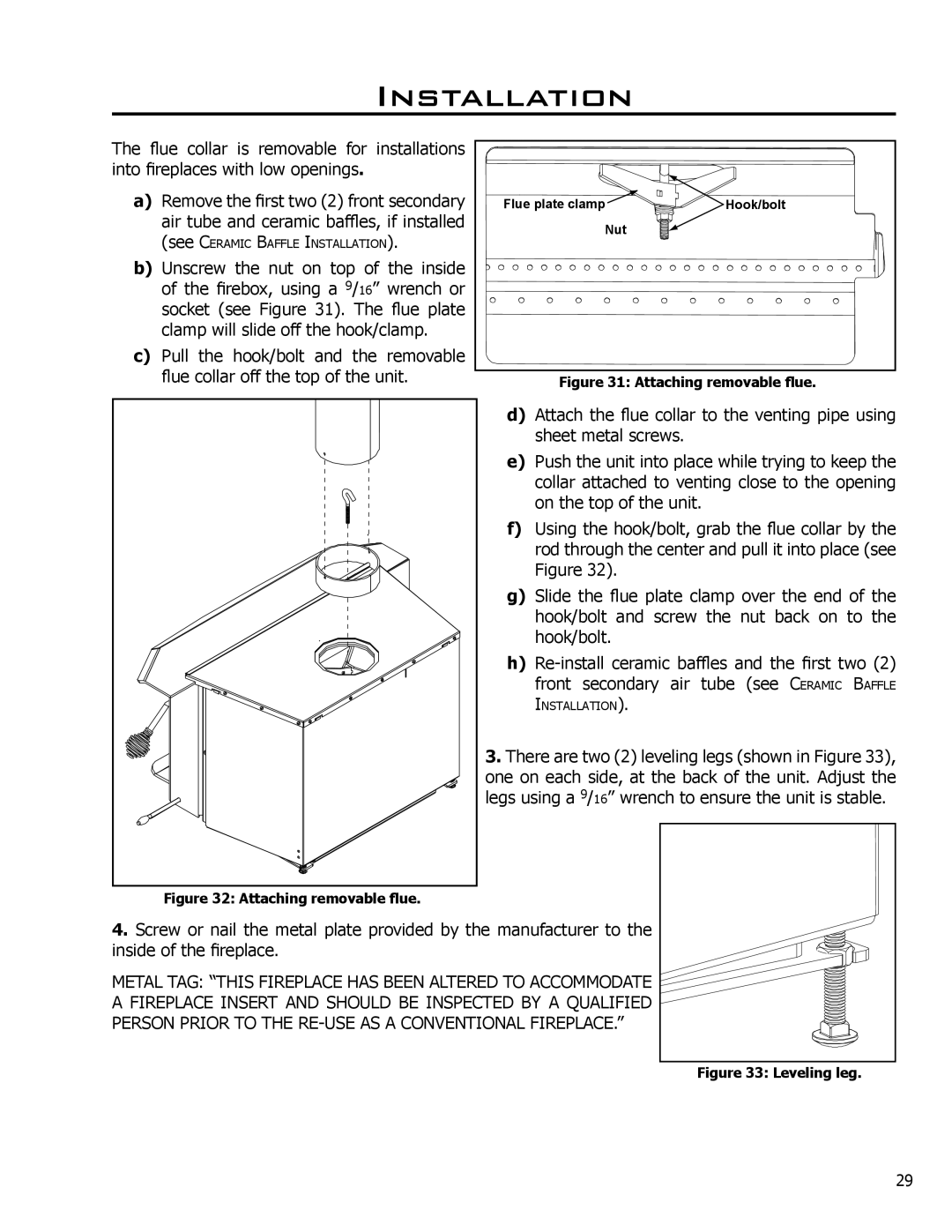 Enviro 50-1040, C-10240, 1700 Freestanding, 1200 Fireplace Insert, 1700 Fireplace Insert owner manual Attaching removable flue 