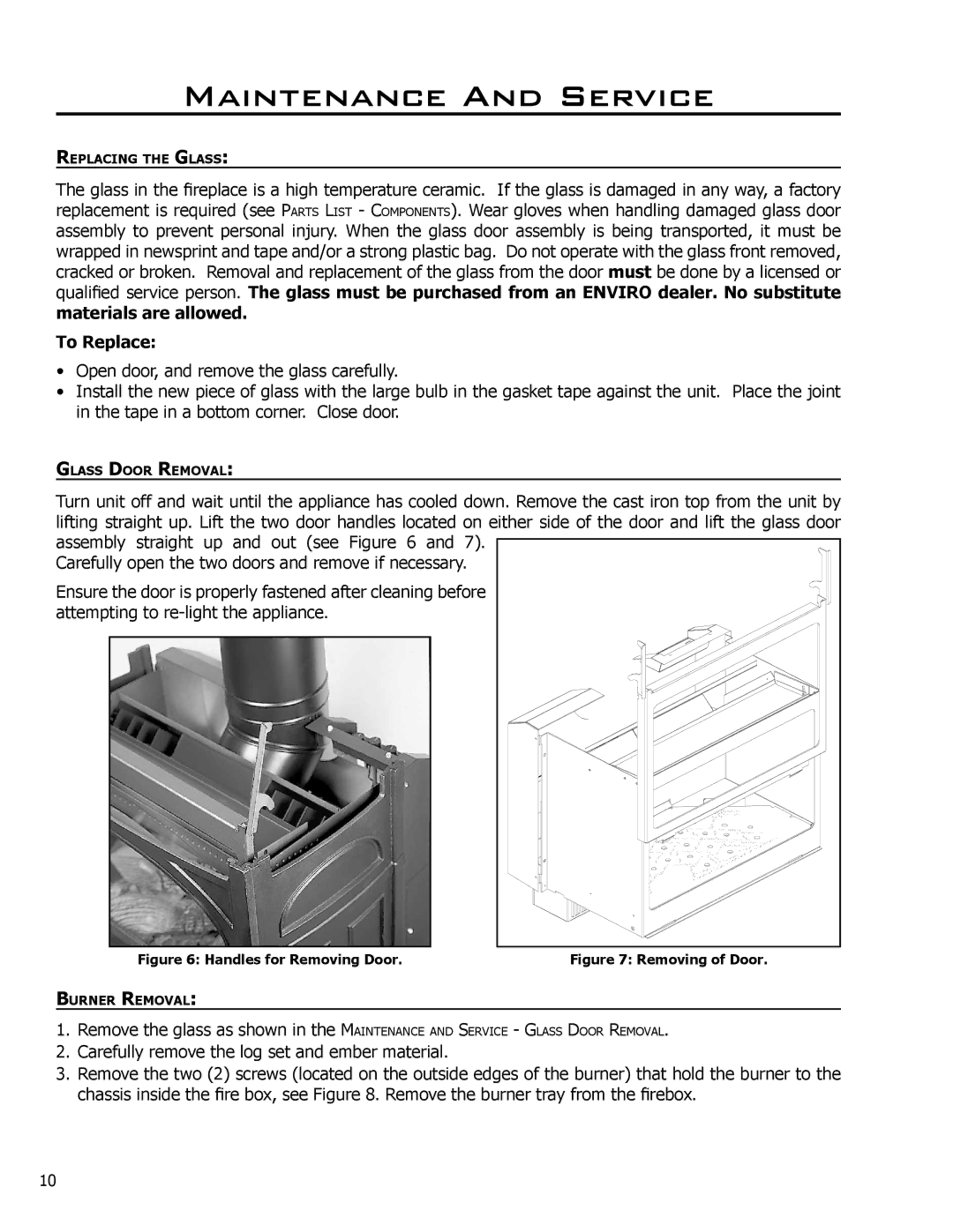 Enviro C-10381, C-11290 owner manual To Replace, Handles for Removing Door 