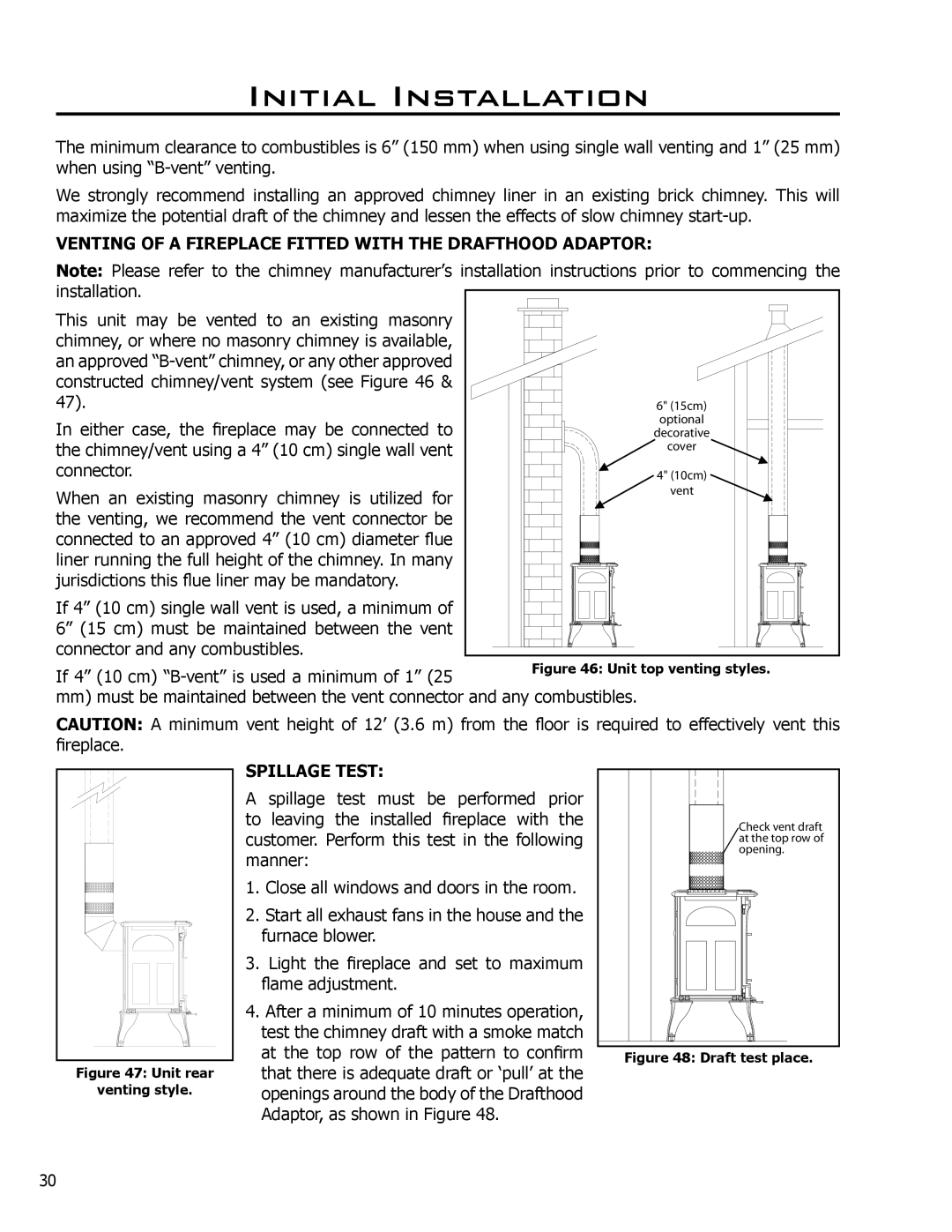 Enviro C-10381, C-11290 owner manual Venting of a Fireplace Fitted with the Drafthood Adaptor, Spillage Test 