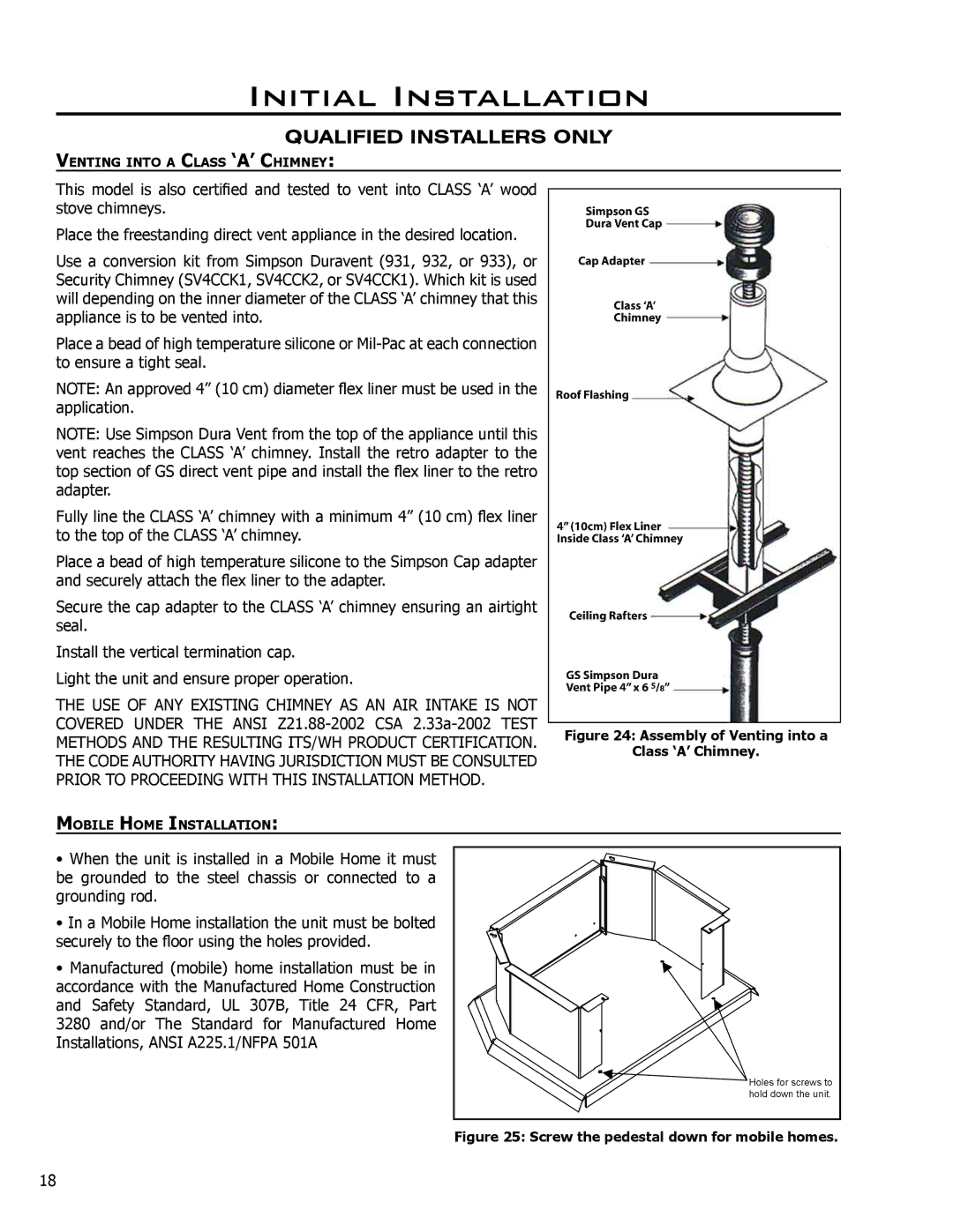 Enviro C-10450 owner manual Assembly of Venting into a Class ‘A’ Chimney 