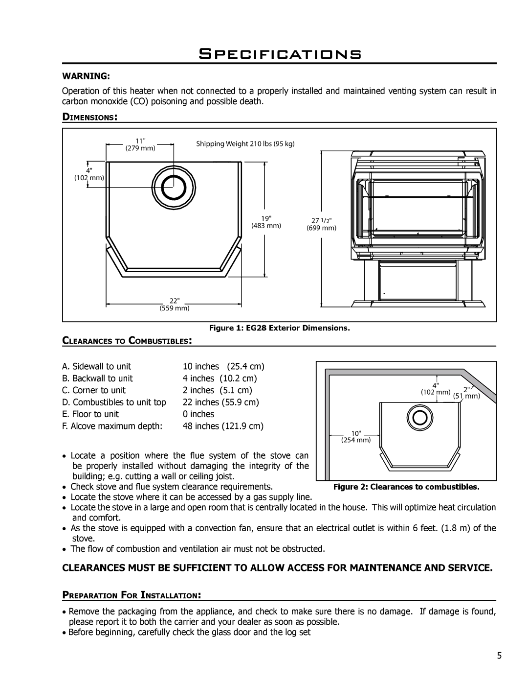 Enviro C-10450 owner manual Specifications, EG28 Exterior Dimensions 