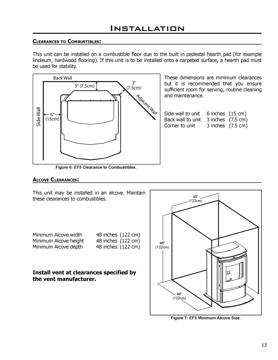 Enviro C-10608 owner manual Minimum Alcove depth Inches 
