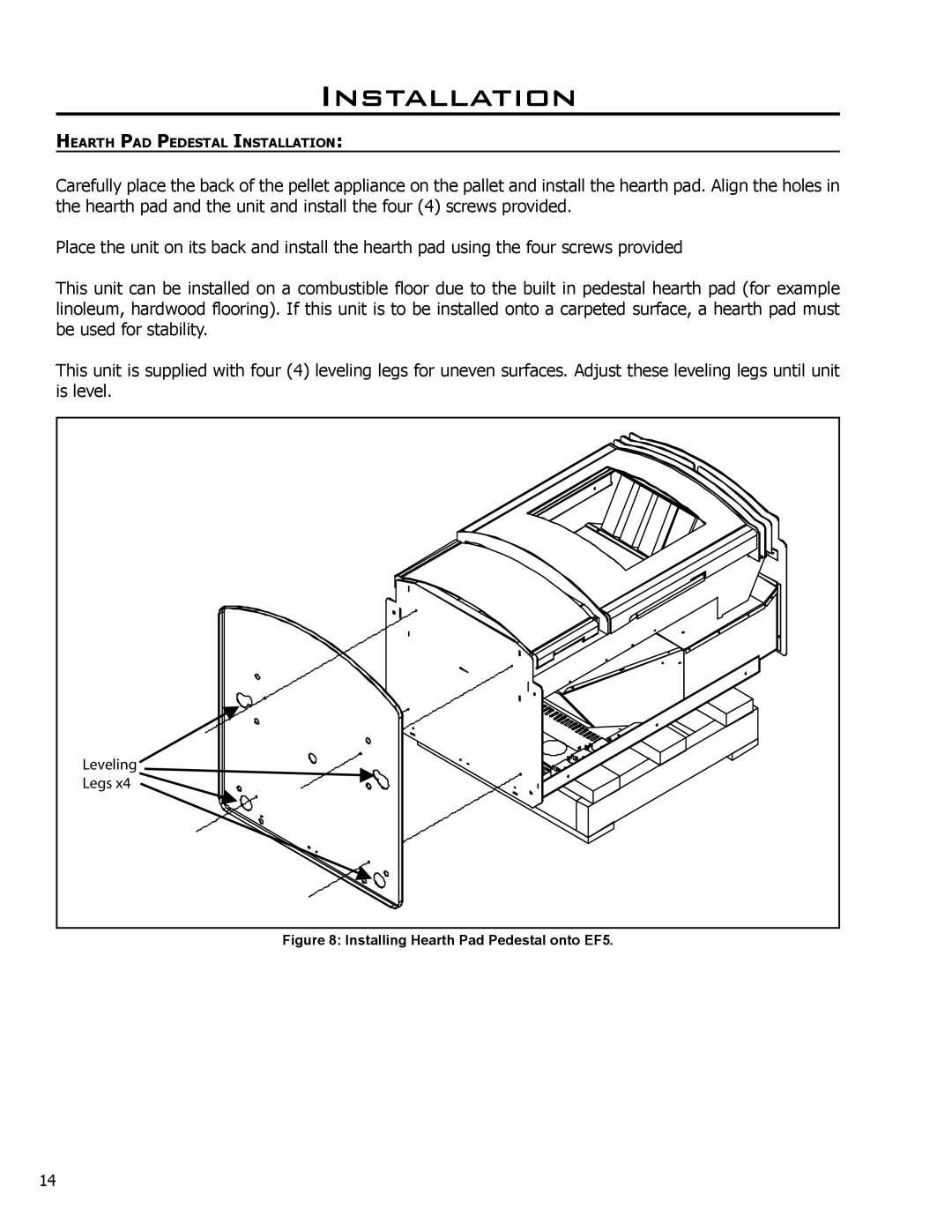 Enviro C-10608 owner manual Installing Hearth Pad Pedestal onto EF5 