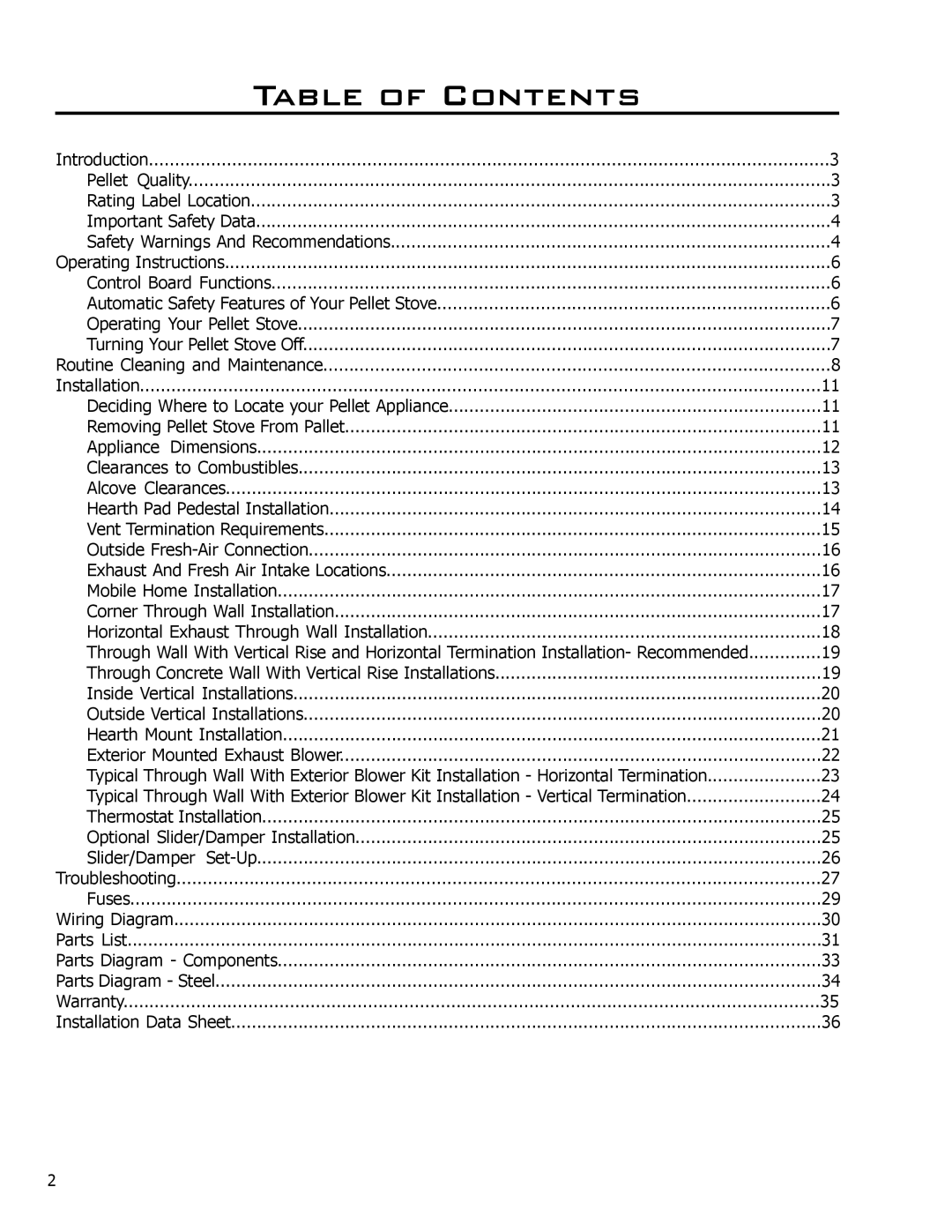 Enviro C-10608 owner manual Table of Contents 