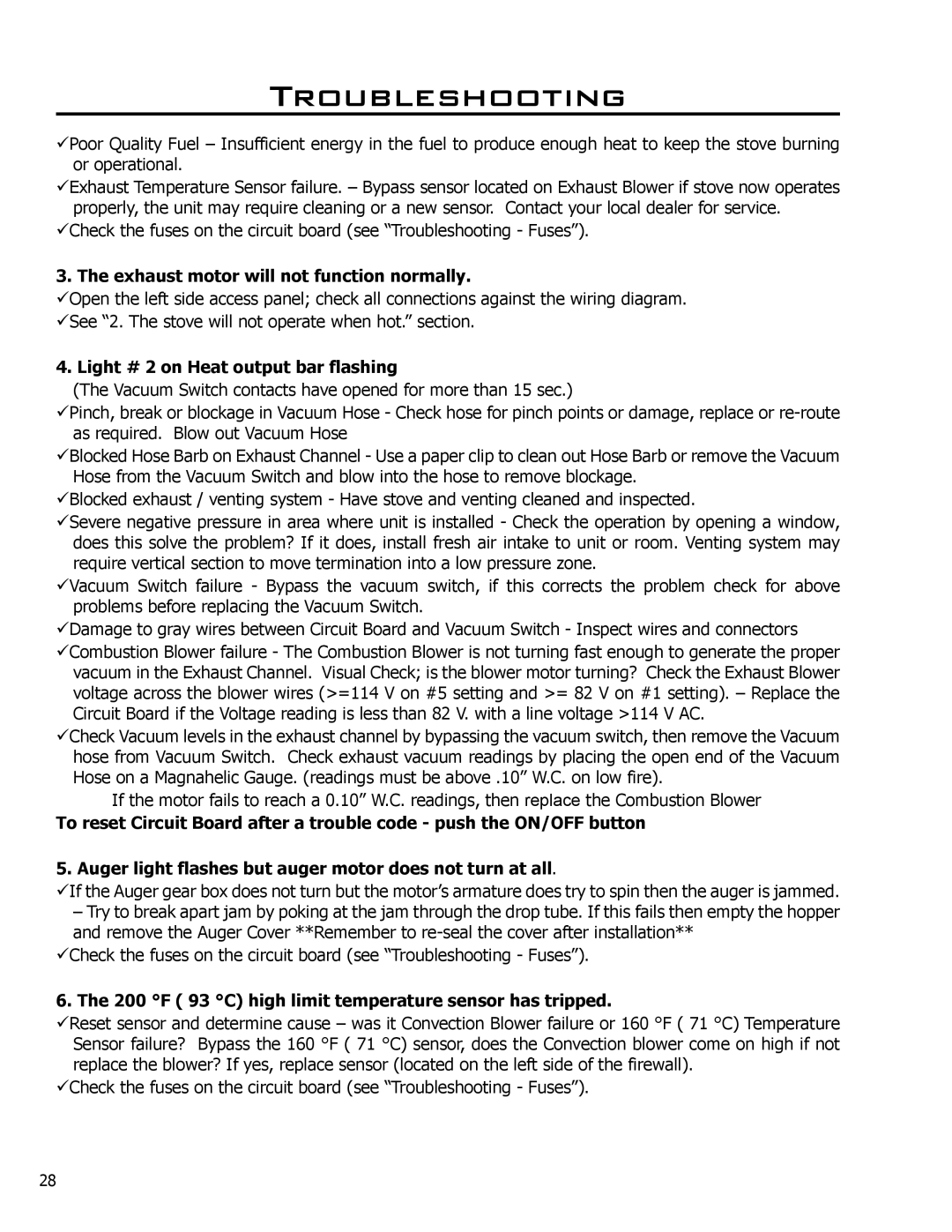 Enviro C-10608 owner manual Exhaust motor will not function normally, Light # 2 on Heat output bar flashing 