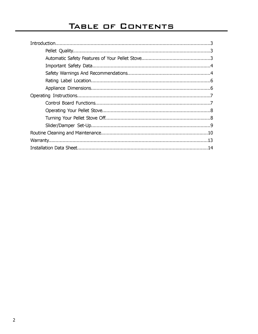Enviro C-10629 owner manual Table of Contents 