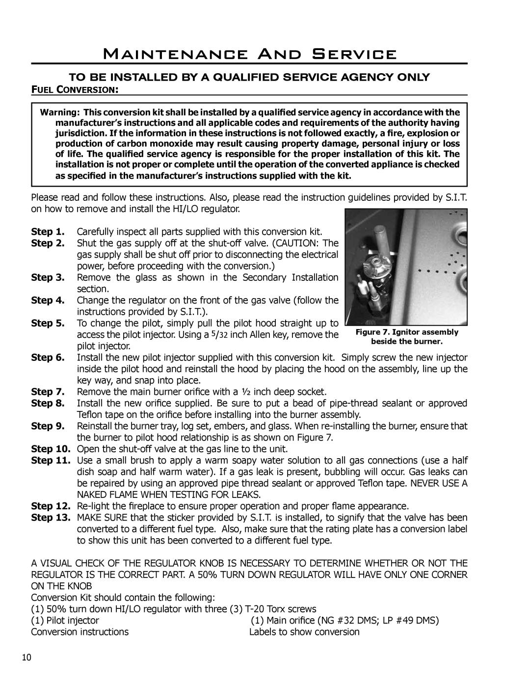 Enviro C-10637, 50-1096 owner manual To be Installed by a Qualified Service Agency only, Fuel Conversion 