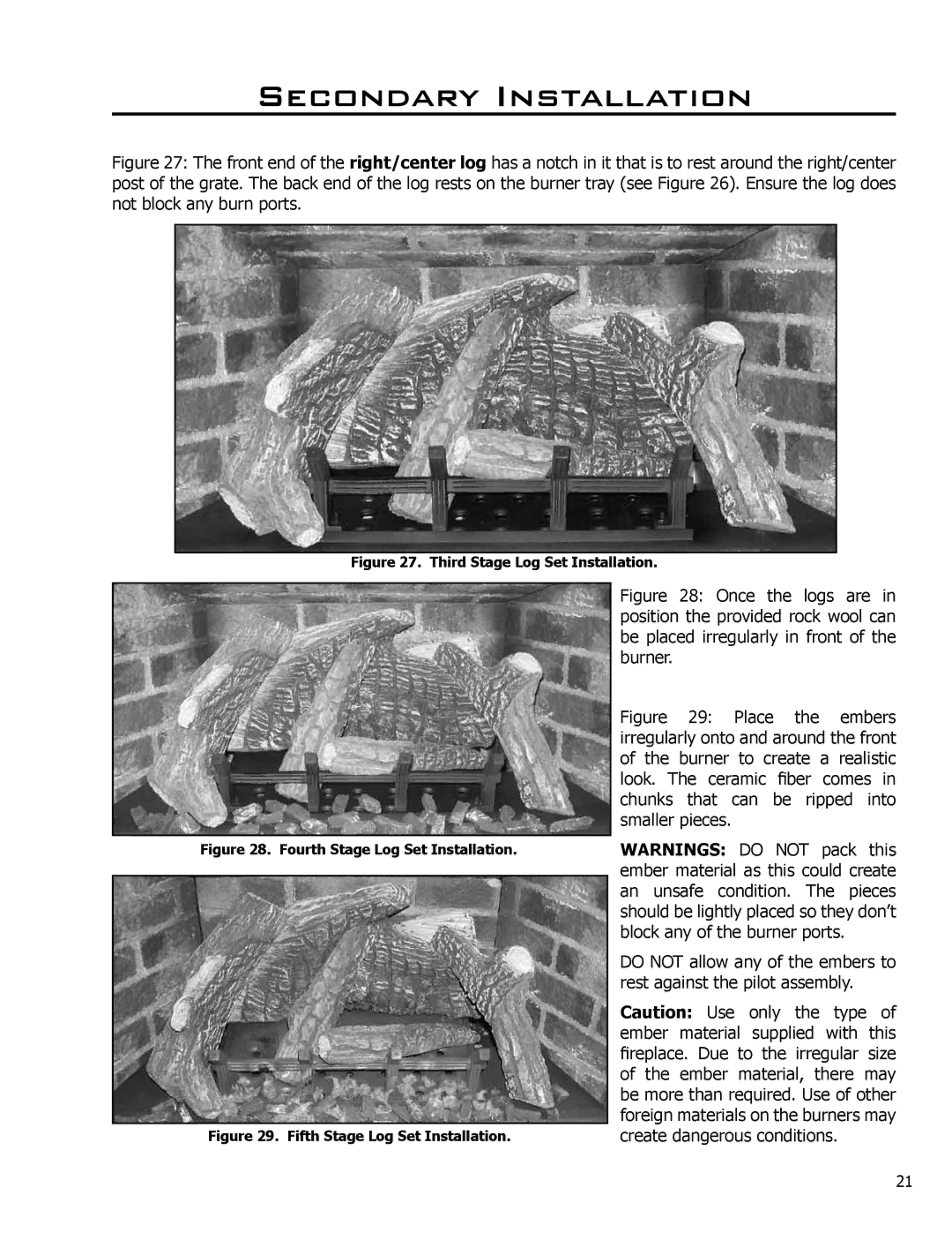 Enviro 50-1096, C-10637 owner manual Third Stage Log Set Installation 