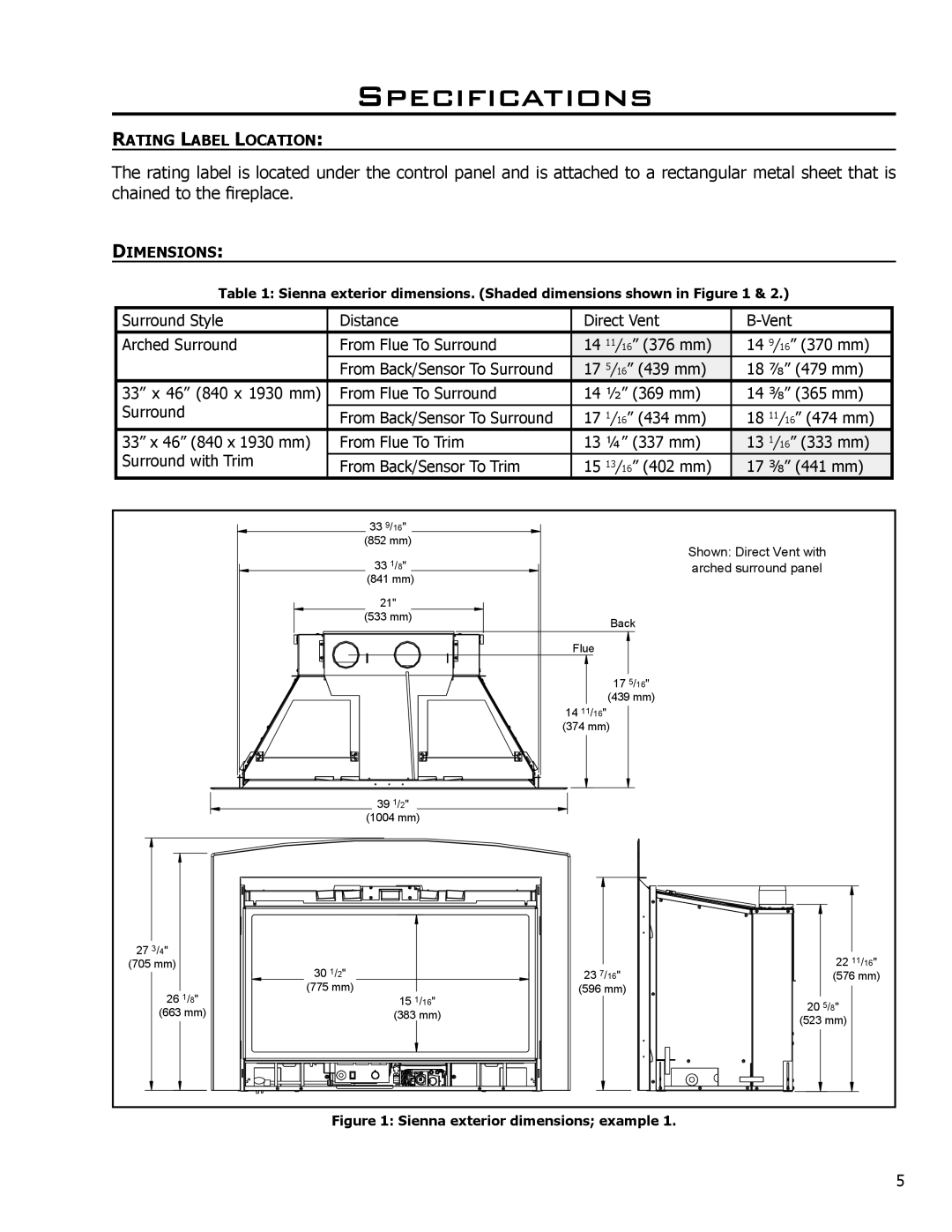 Enviro 50-1096, C-10637 owner manual Specifications, Rating Label Location, Dimensions 