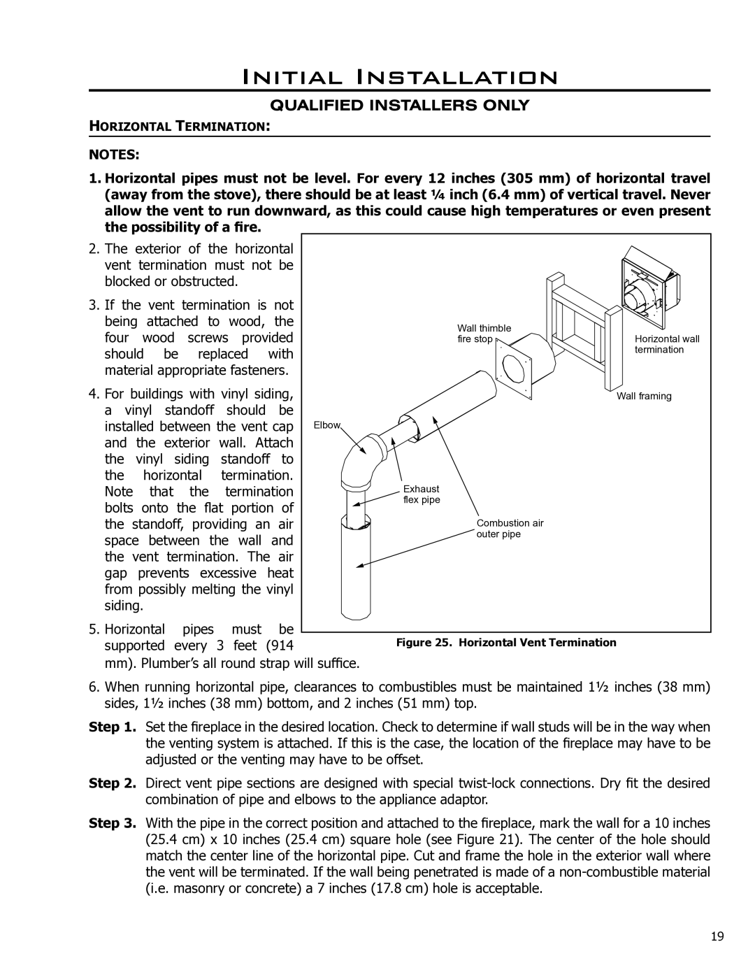 Enviro 50-927, C-10791 owner manual Possibility of a fire, Horizontal Vent Termination 