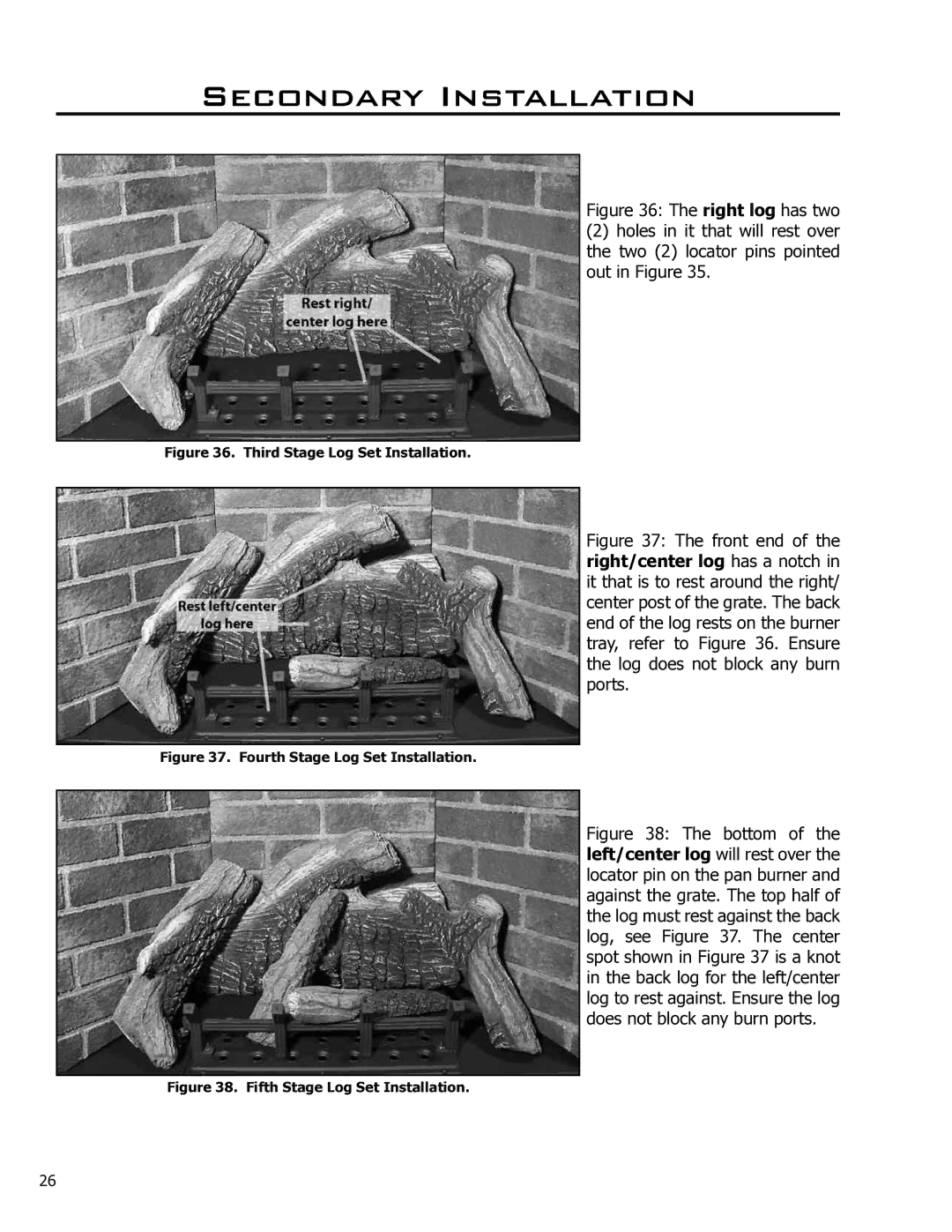 Enviro C-10791, 50-927 owner manual Third Stage Log Set Installation 