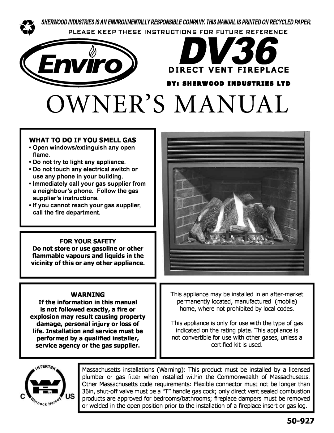 Enviro 50-927, C-10791 owner manual What To Do If You Smell Gas, For Your Safety, D Ir Ec T V En T Fir Ep La C E 