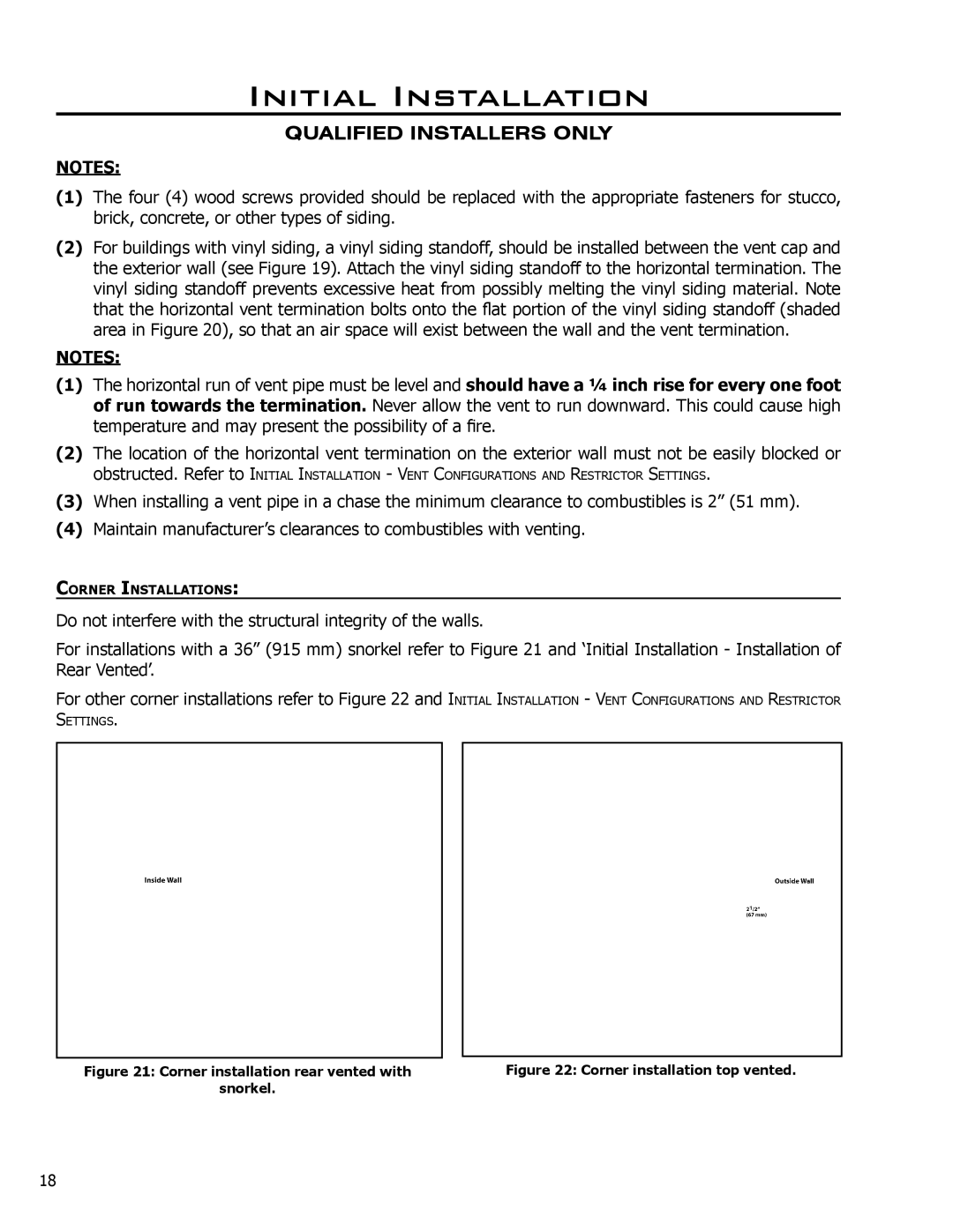 Enviro C-10794 owner manual Corner installation rear vented with 