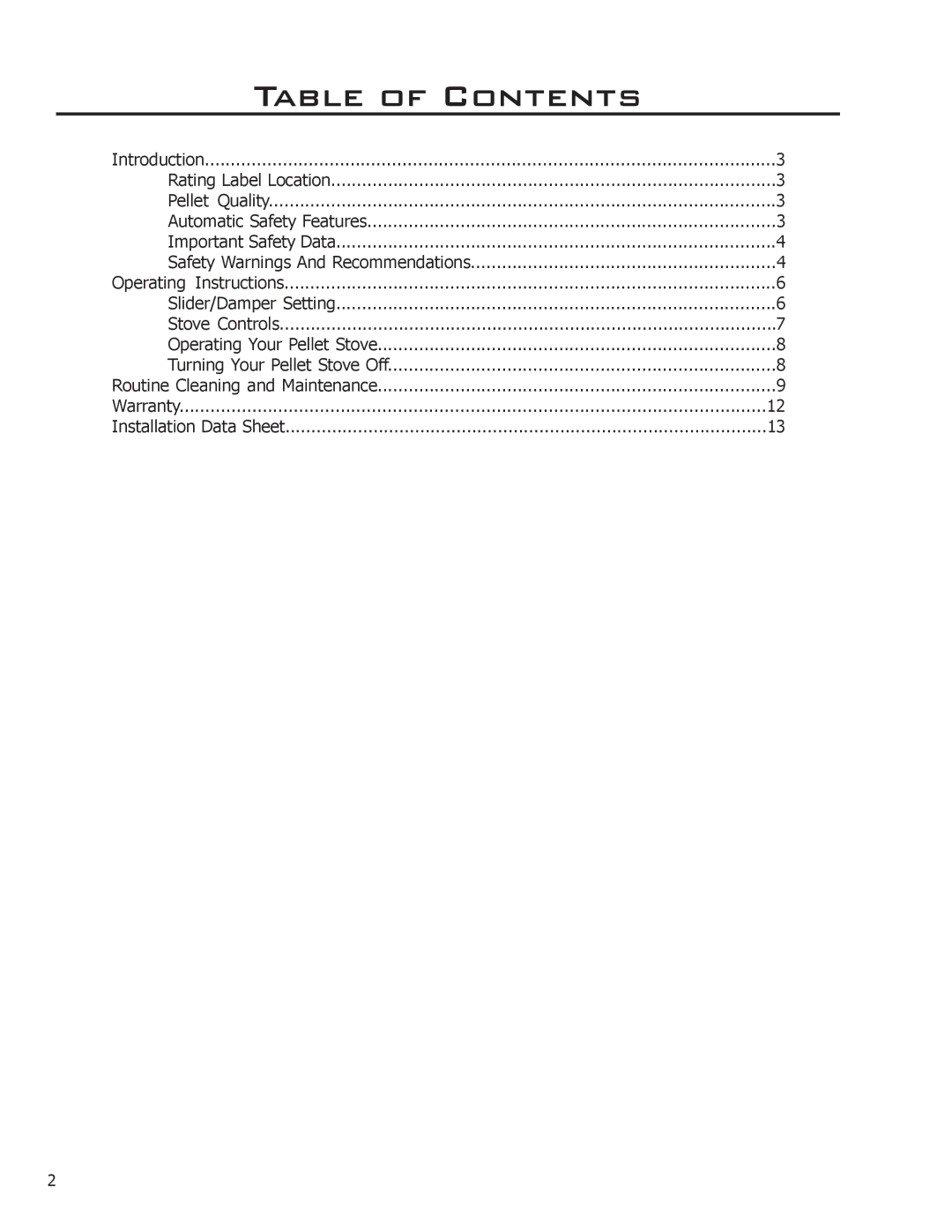 Enviro C-11114, C-10808, 50-1385 owner manual Table of Contents 