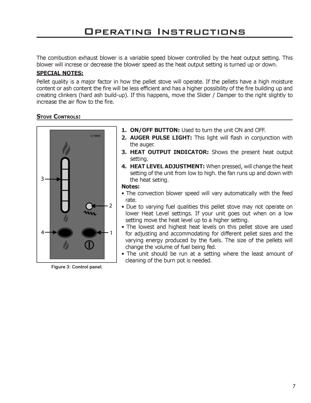 Enviro 50-1385, C-10808, C-11114 owner manual Special Notes, Control panel 