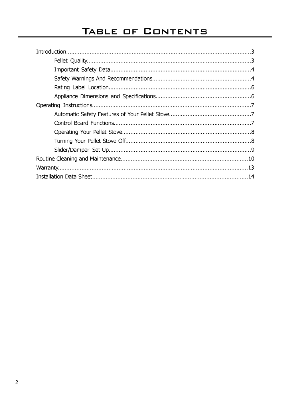 Enviro C-10984 owner manual Table of Contents 