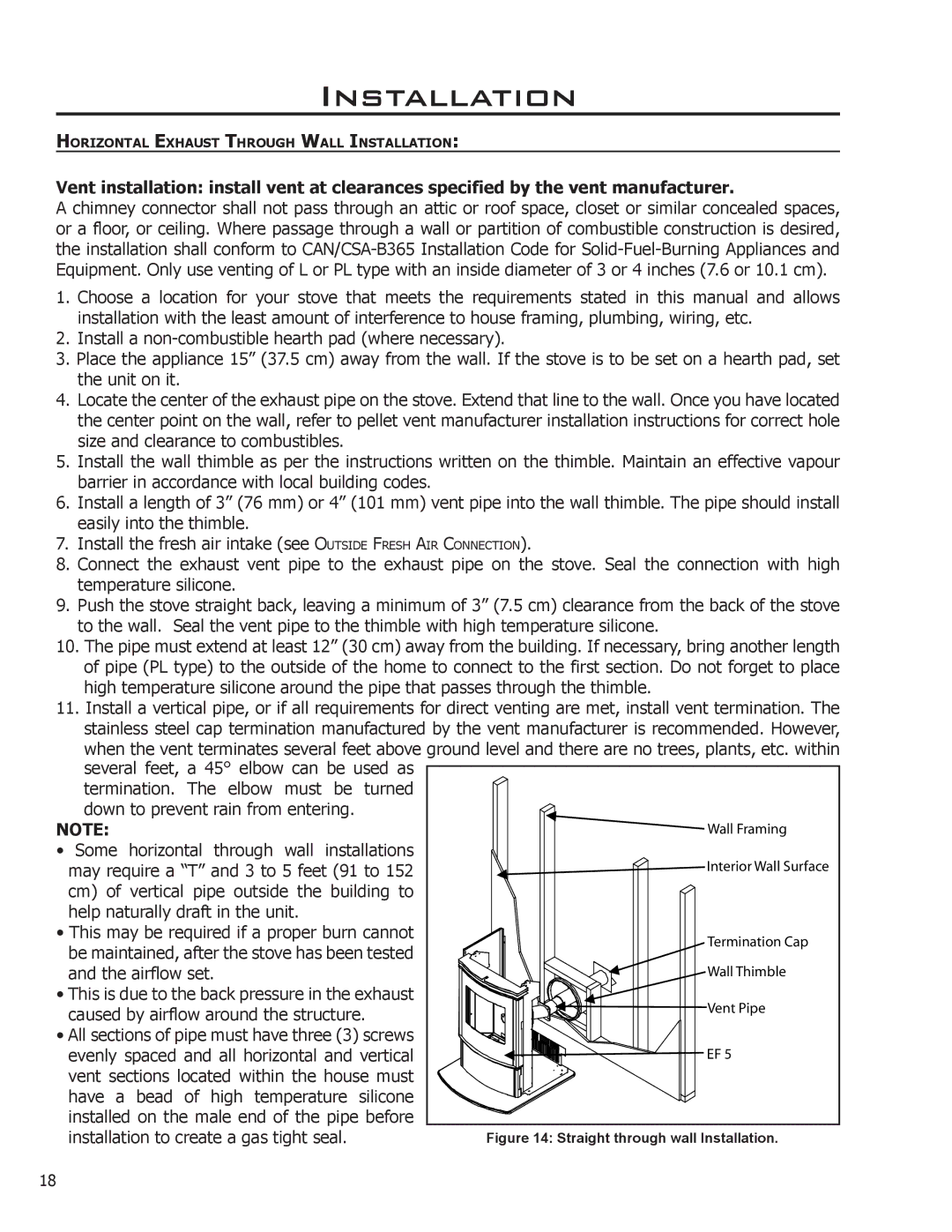 Enviro C-11023 owner manual Horizontal Exhaust Through Wall Installation 